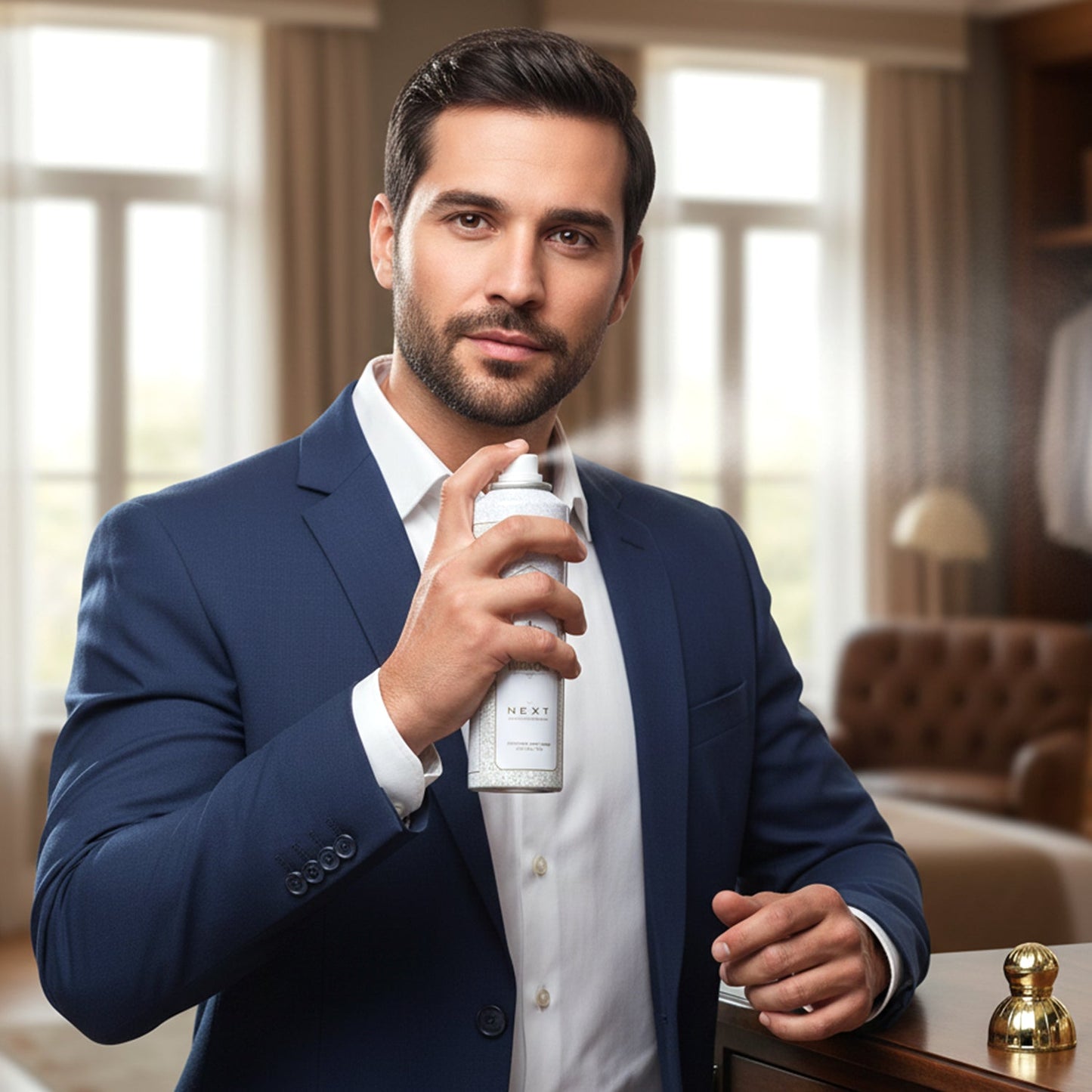 Premium White Oud fragrance spray in designer bottle