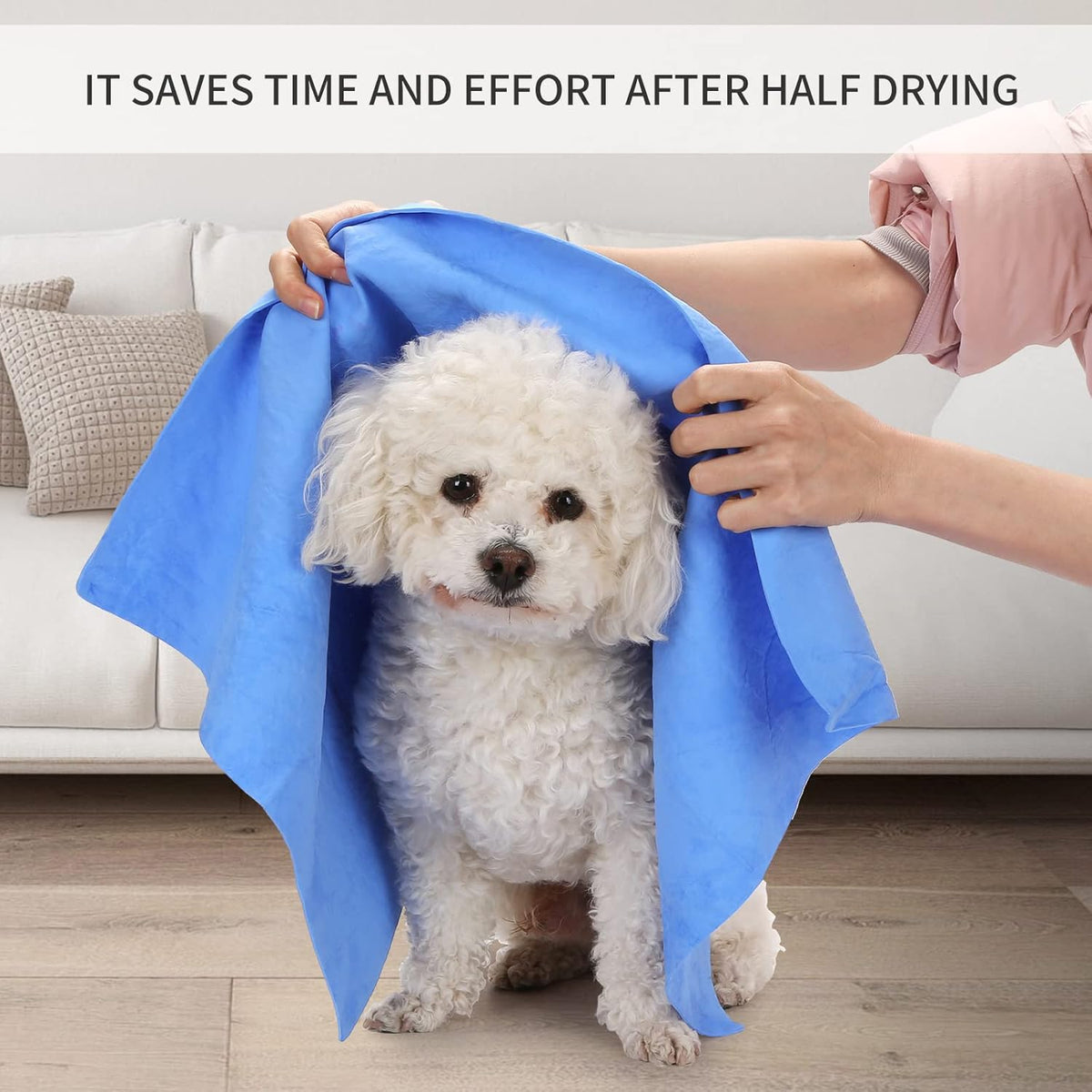 Magic Cleaning Towel gently drying wet hair, illustrating its multi-purpose use for personal care.