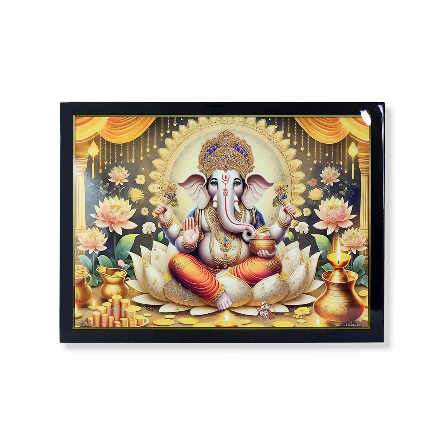 Lord Ganesha painting adorning a light-colored living room wall for cultural charm