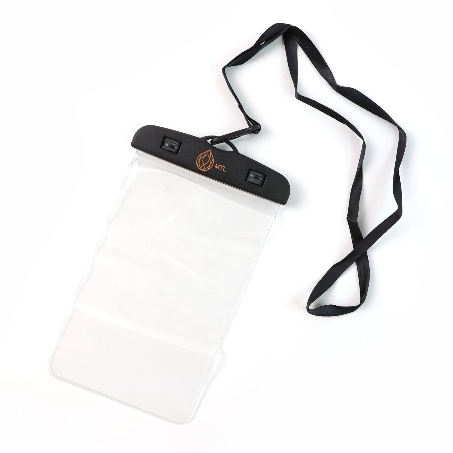 Smartphone visible through the transparent waterproof phone cover, ready for use.