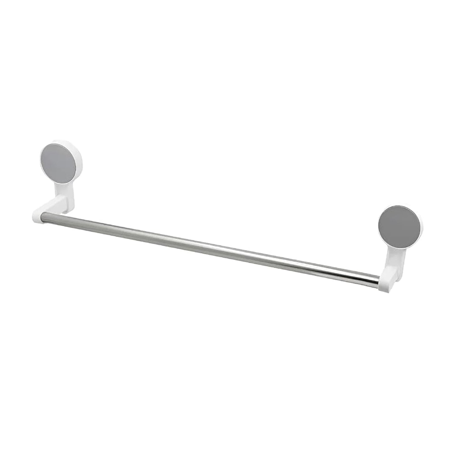 Wall-mounted adhesive towel rod holding towels in bathroom setting
