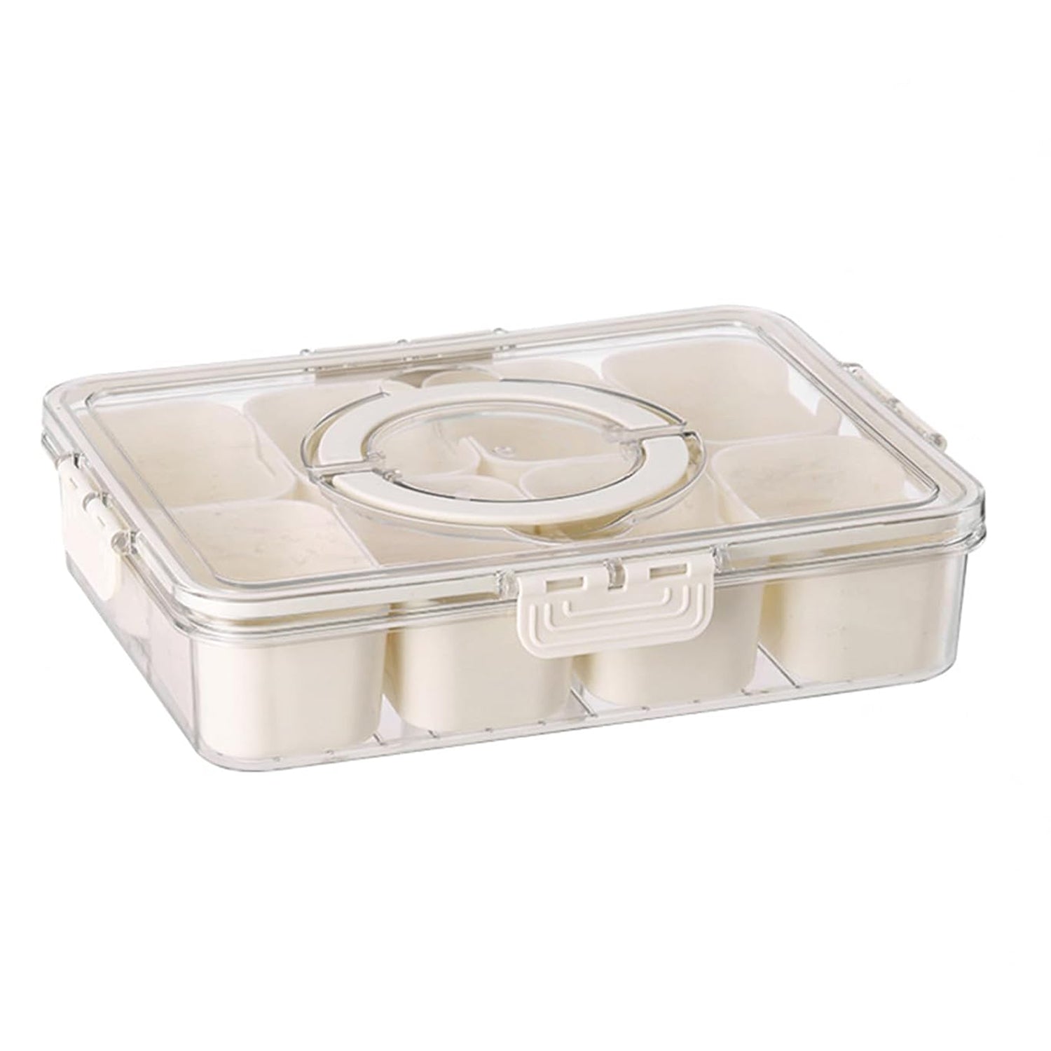Plastic food storage box with 6 compartments and lid