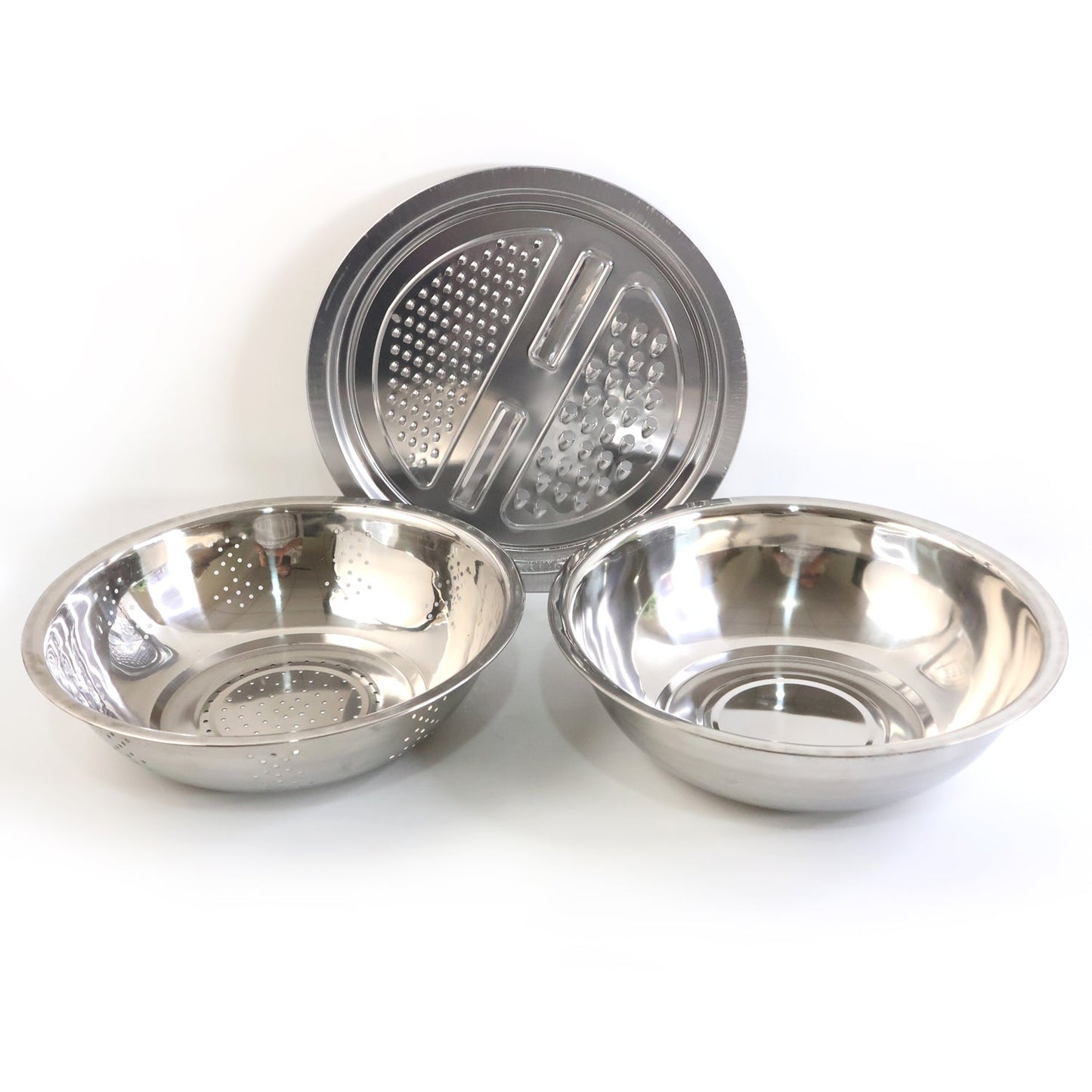 Stainless steel mixing bowl ideal for vegetables and batter prep