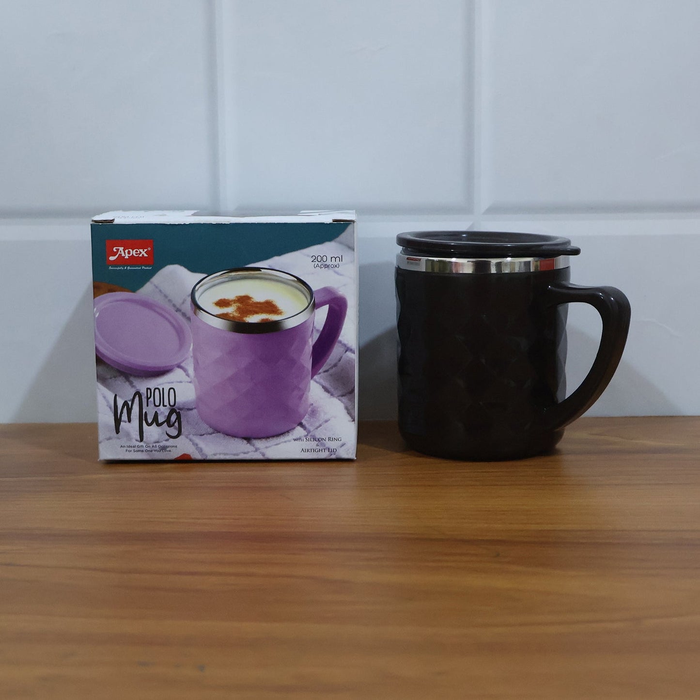 Side profile of sturdy insulated tea and coffee mug with durable handle