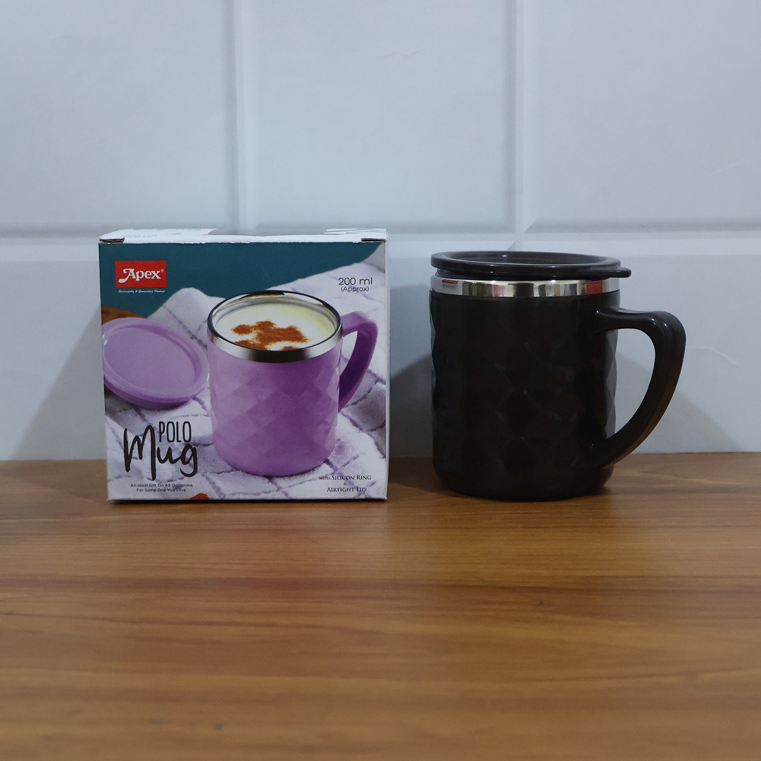 Side profile of sturdy insulated tea and coffee mug with durable handle