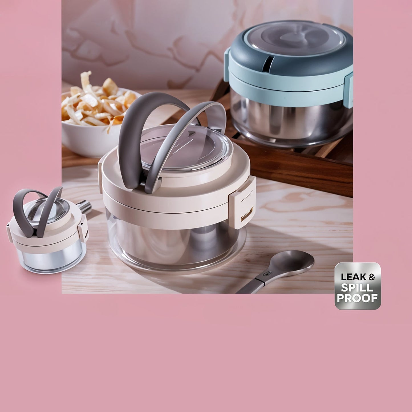 Foldable spoon included in Ganesh Tiara 400ml lunch box