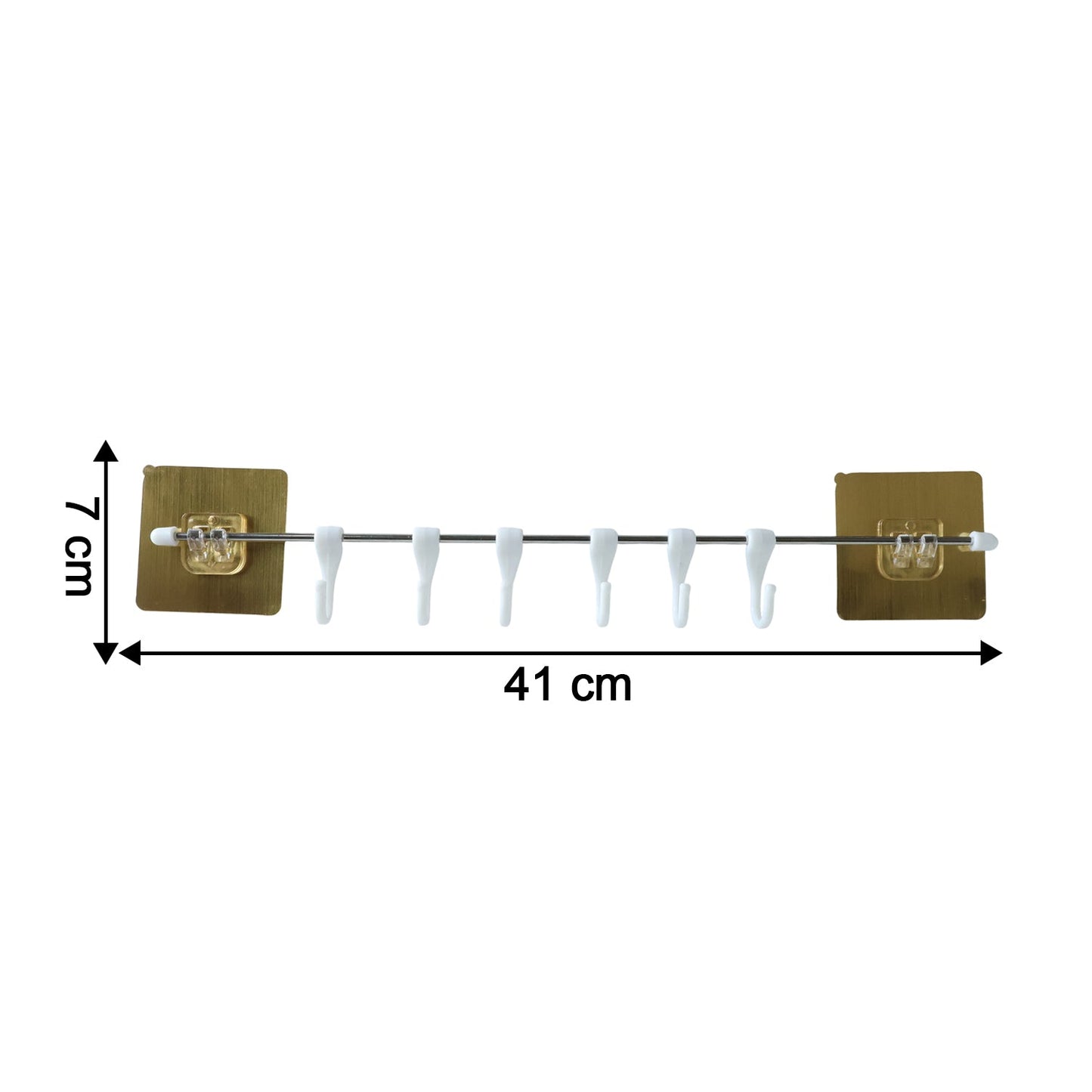 Neutral image of kitchen utility hook rack showing hooks and rod