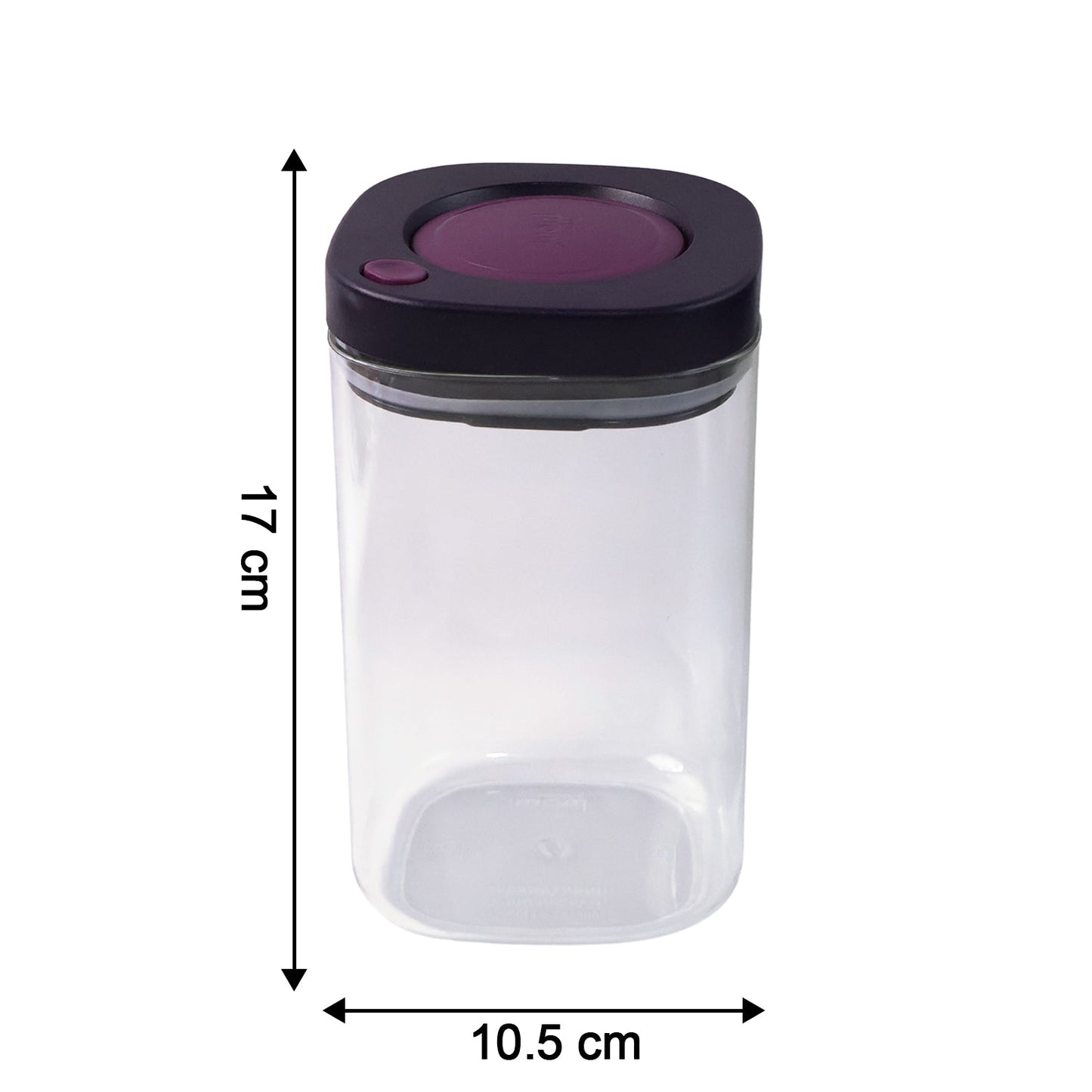Reusable airtight kitchen jar made from BPA-free plastic with maroon accent lid
