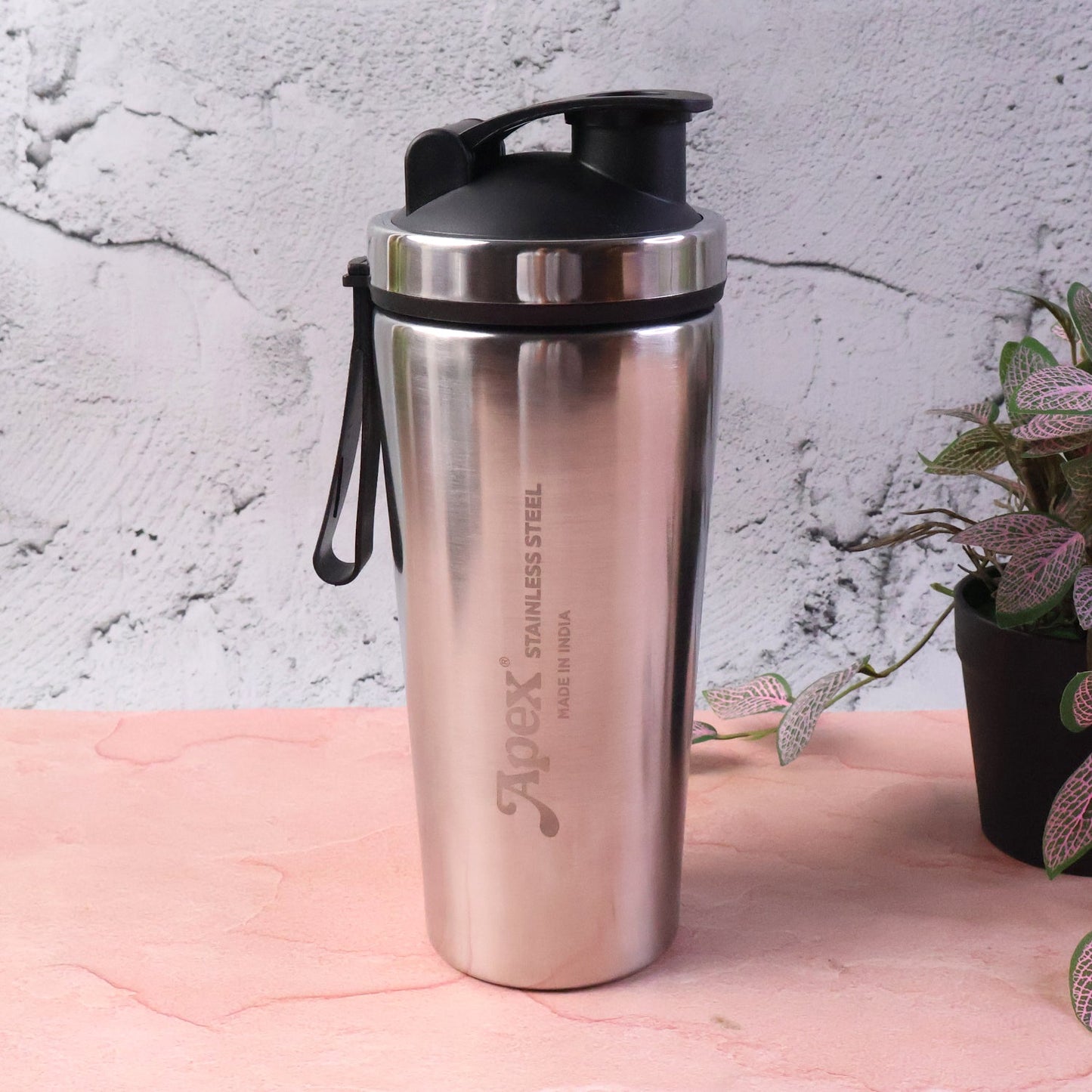 Fitness shaker bottle with spring whisk for smooth protein mixing