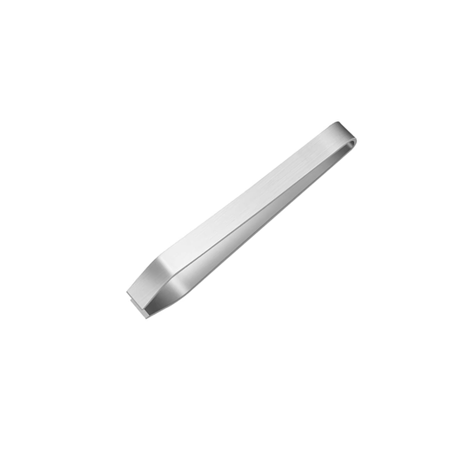 A single silver stainless steel tweezer is angled on a plain white background.
