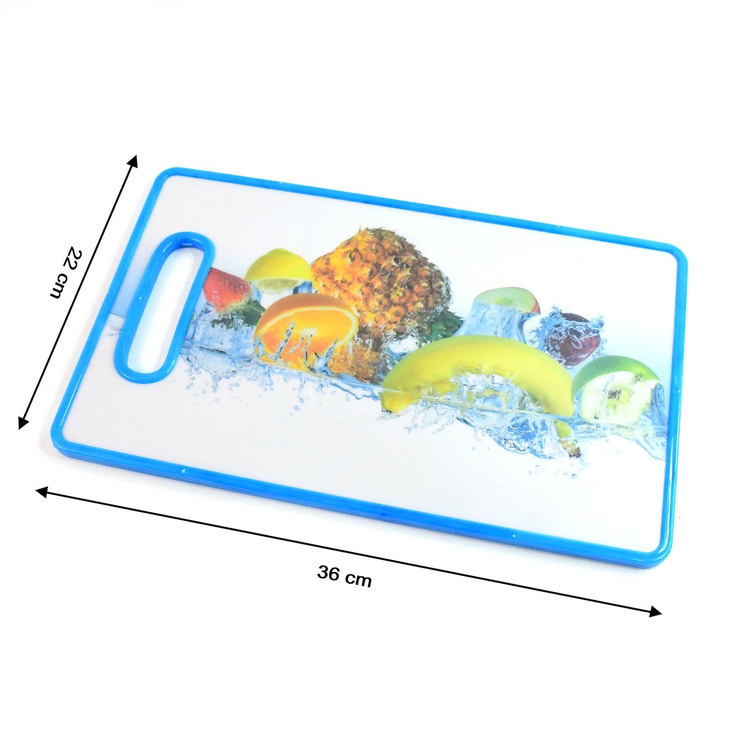 Durable, knife friendly plastic chopping board with fruit design