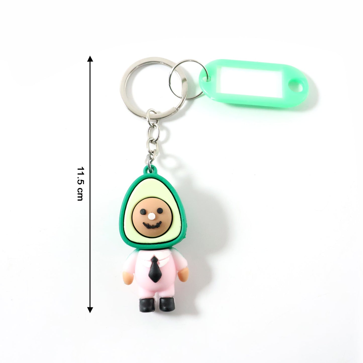 Avocado keychain showing cartoon figure and name tag for easy identification