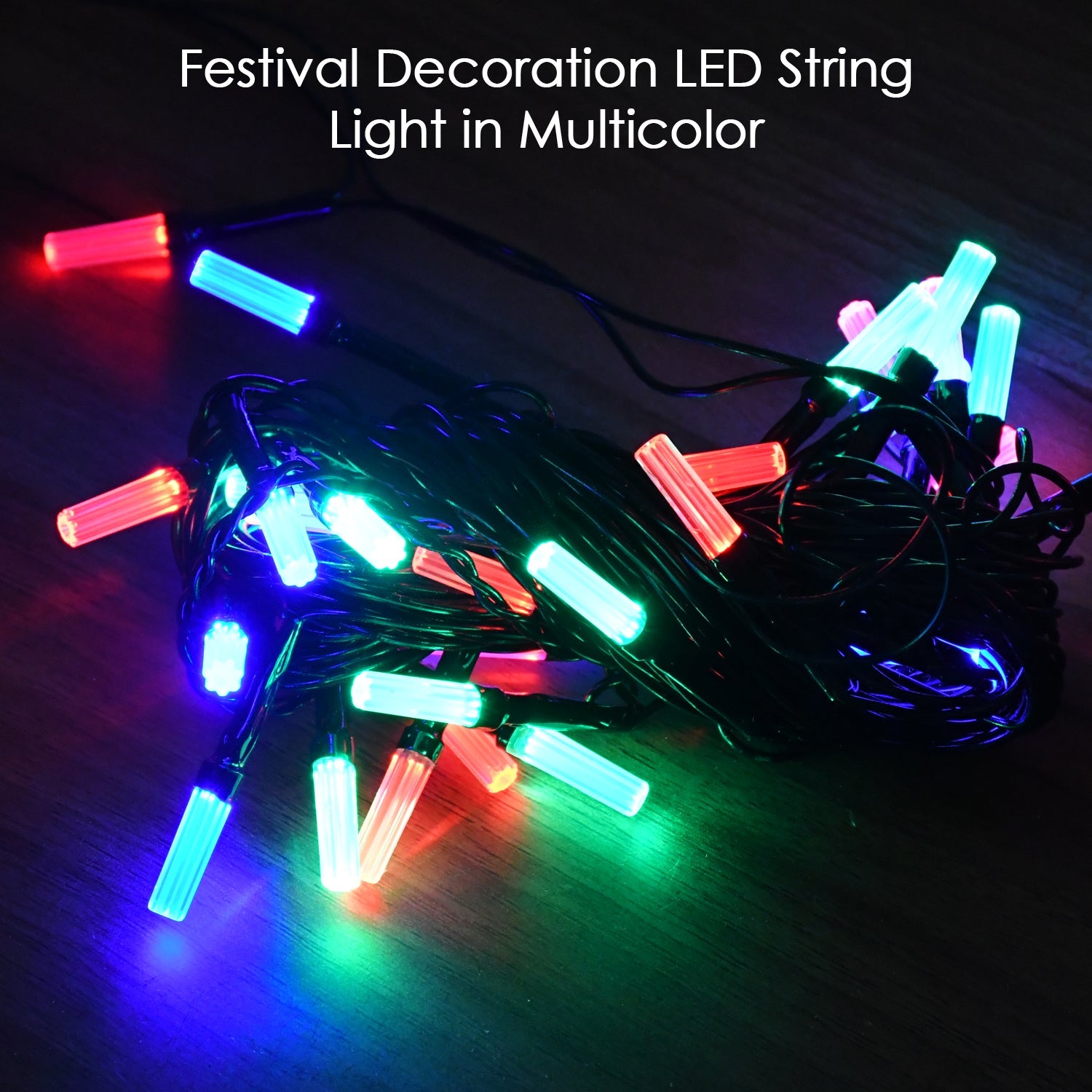Colorful LED decorative string lights creating bright and festive ambiance
