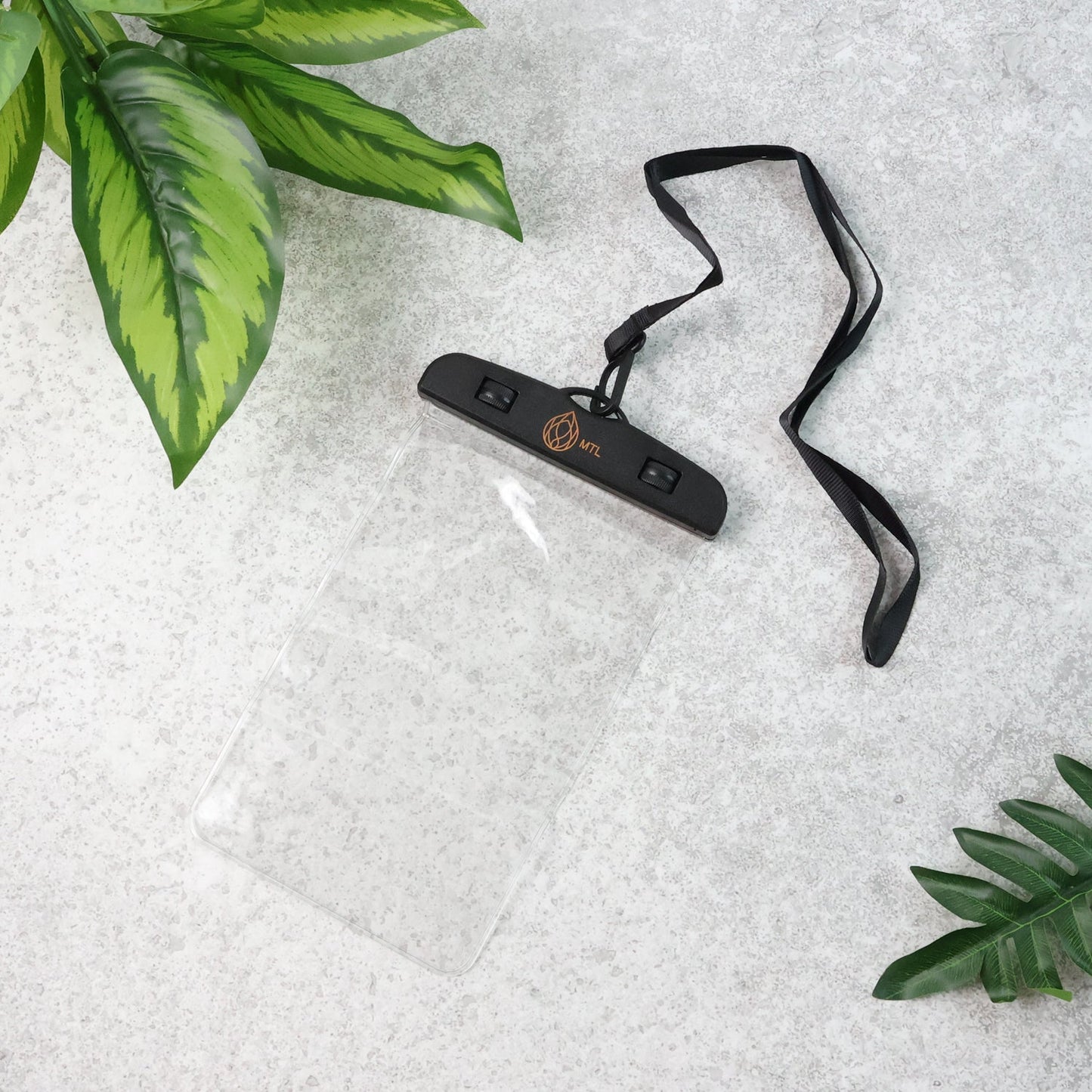 Waterproof pouch protecting a smartphone near water, demonstrating its utility.