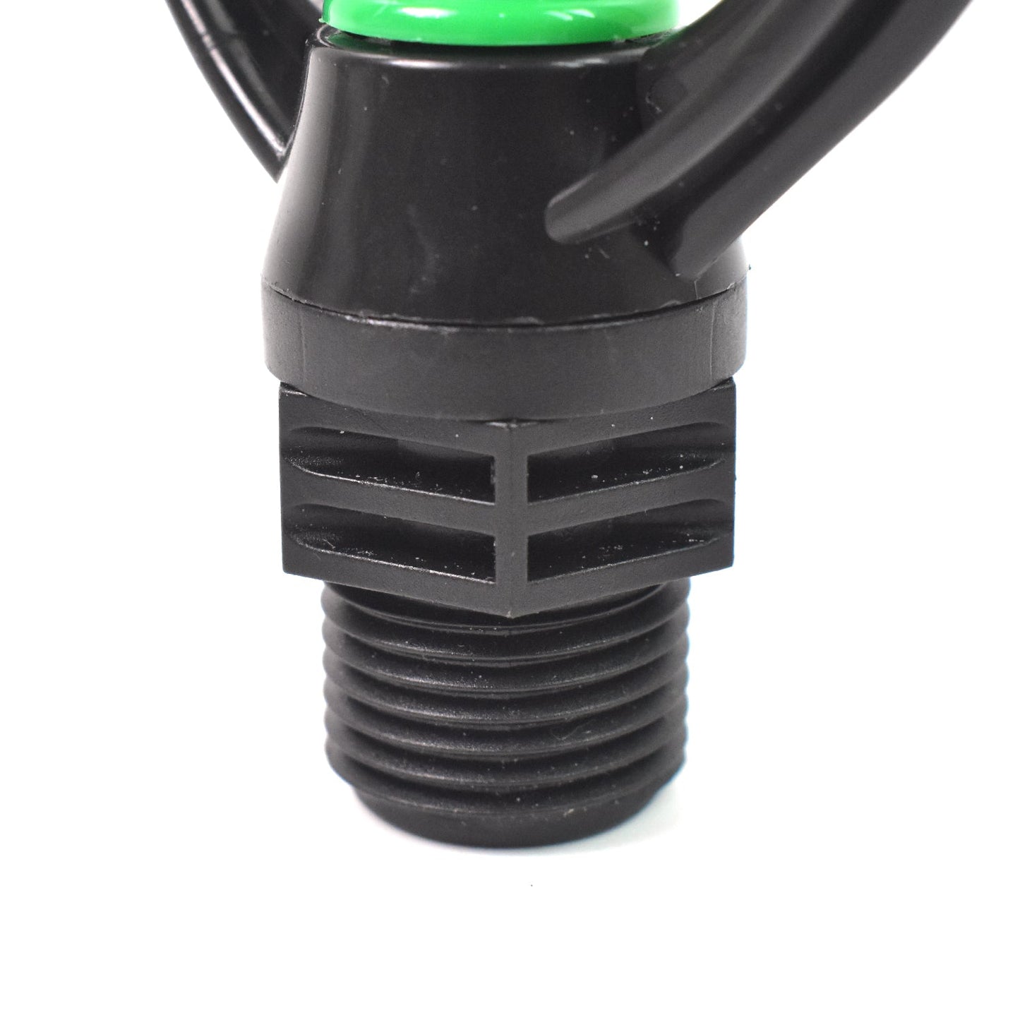Close-up of the durable plastic rotating mechanism of the butterfly garden sprinkler head.