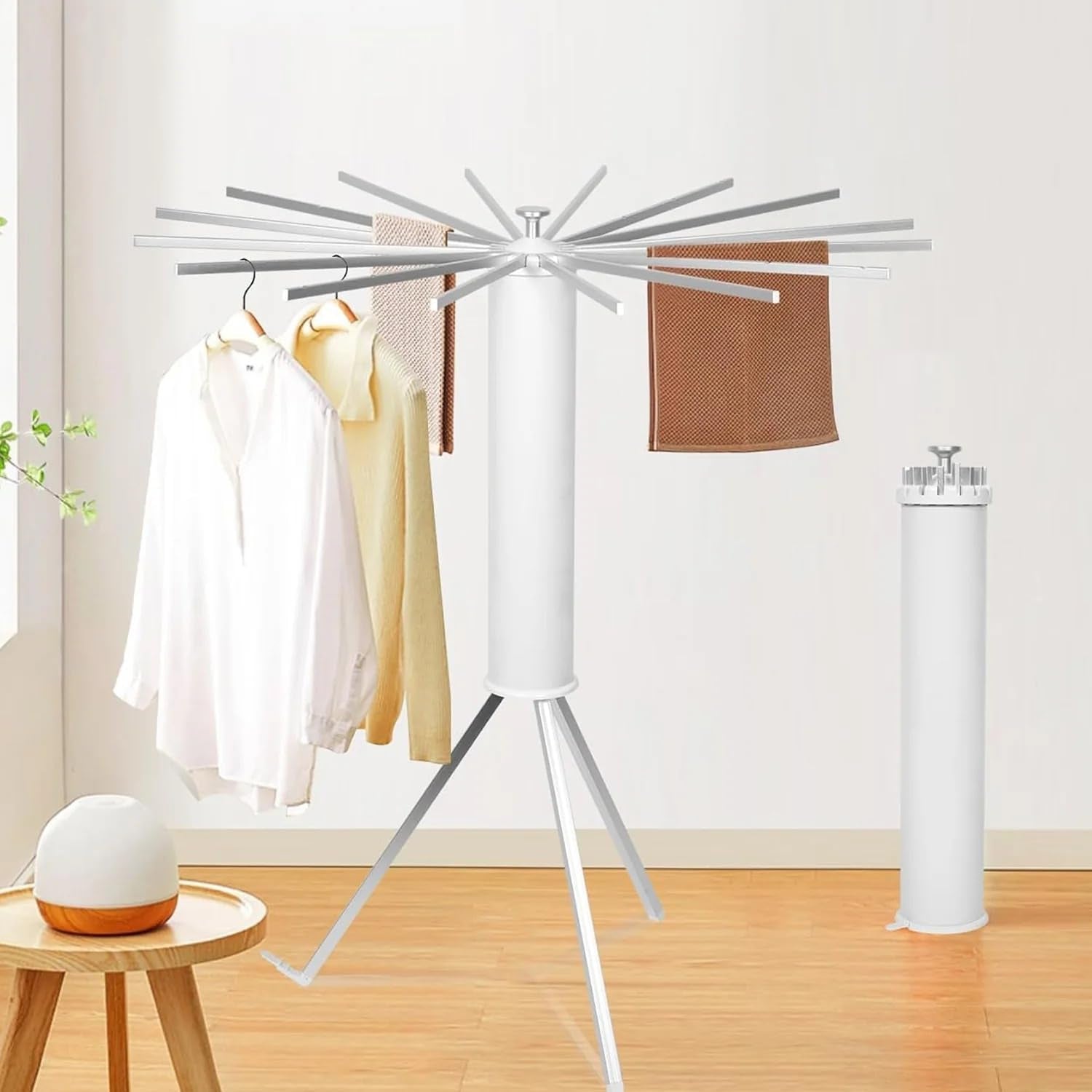 Portable octopus style rotating laundry rack for easy indoor outdoor use