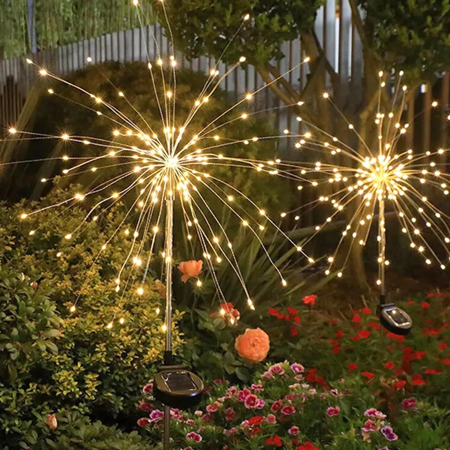 Easy-to-install solar powered firework stake lights for festive lighting