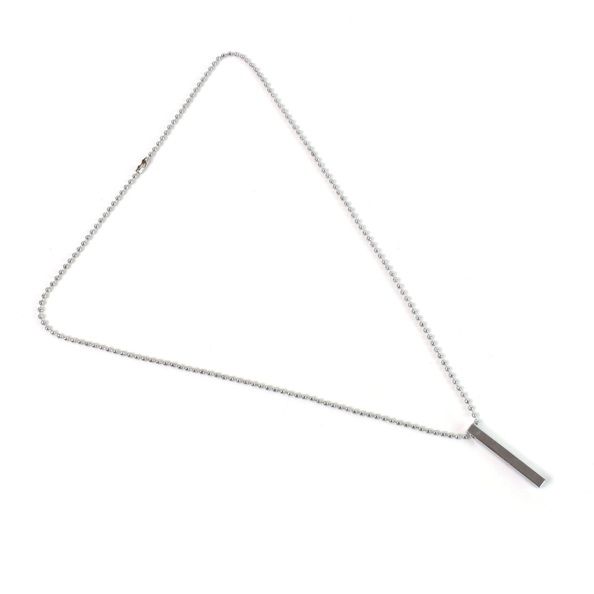 Stylish geometric rod pendant necklace crafted from polished stainless steel.