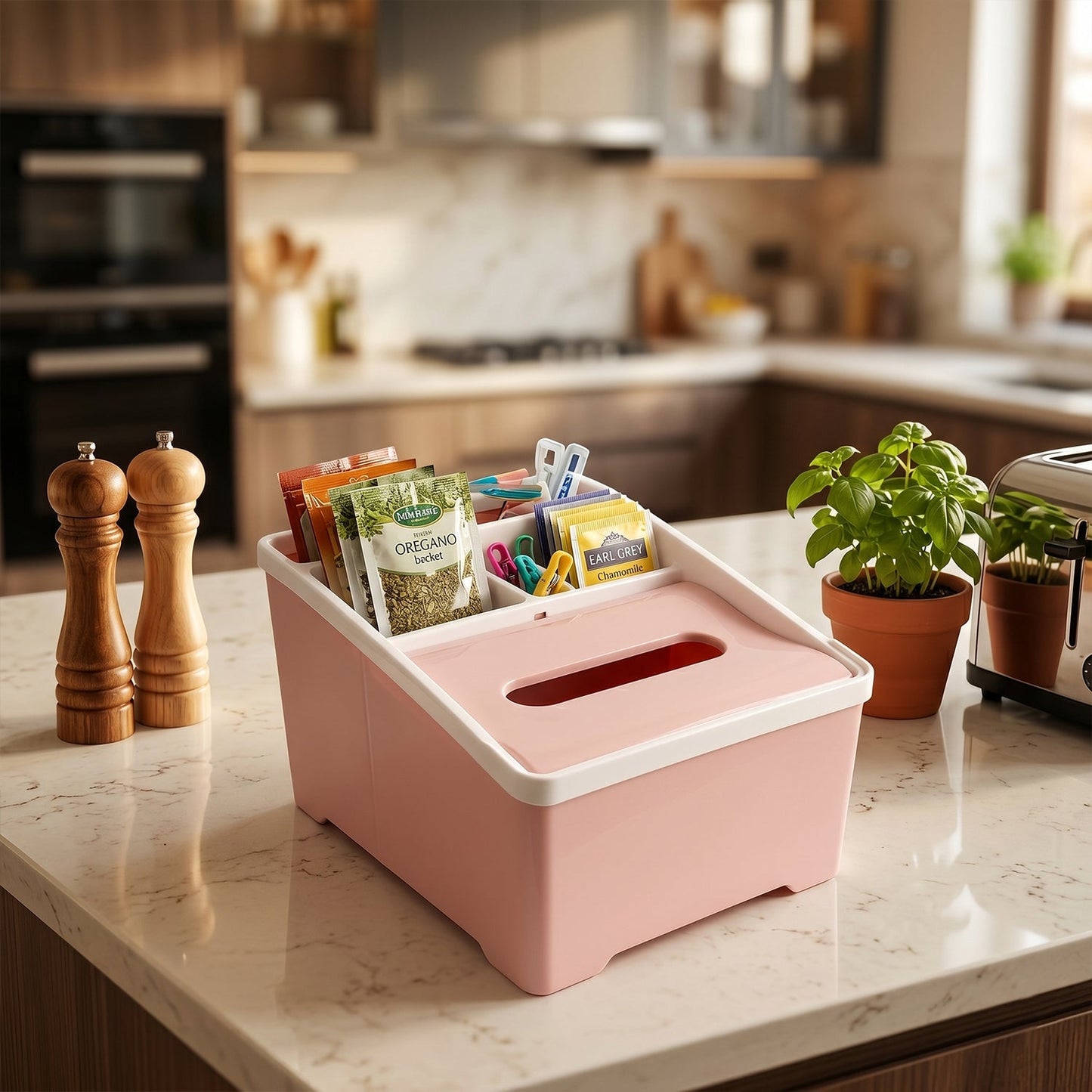 Durable plastic storage organizer with compartments for easy access