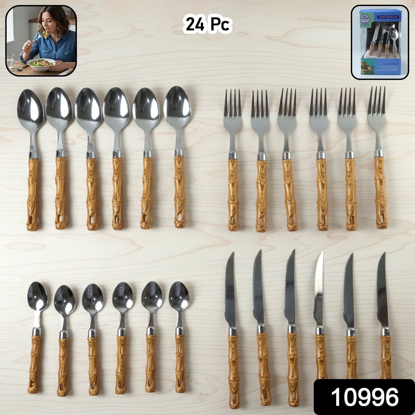 24-piece stainless steel cutlery set for home or restaurant