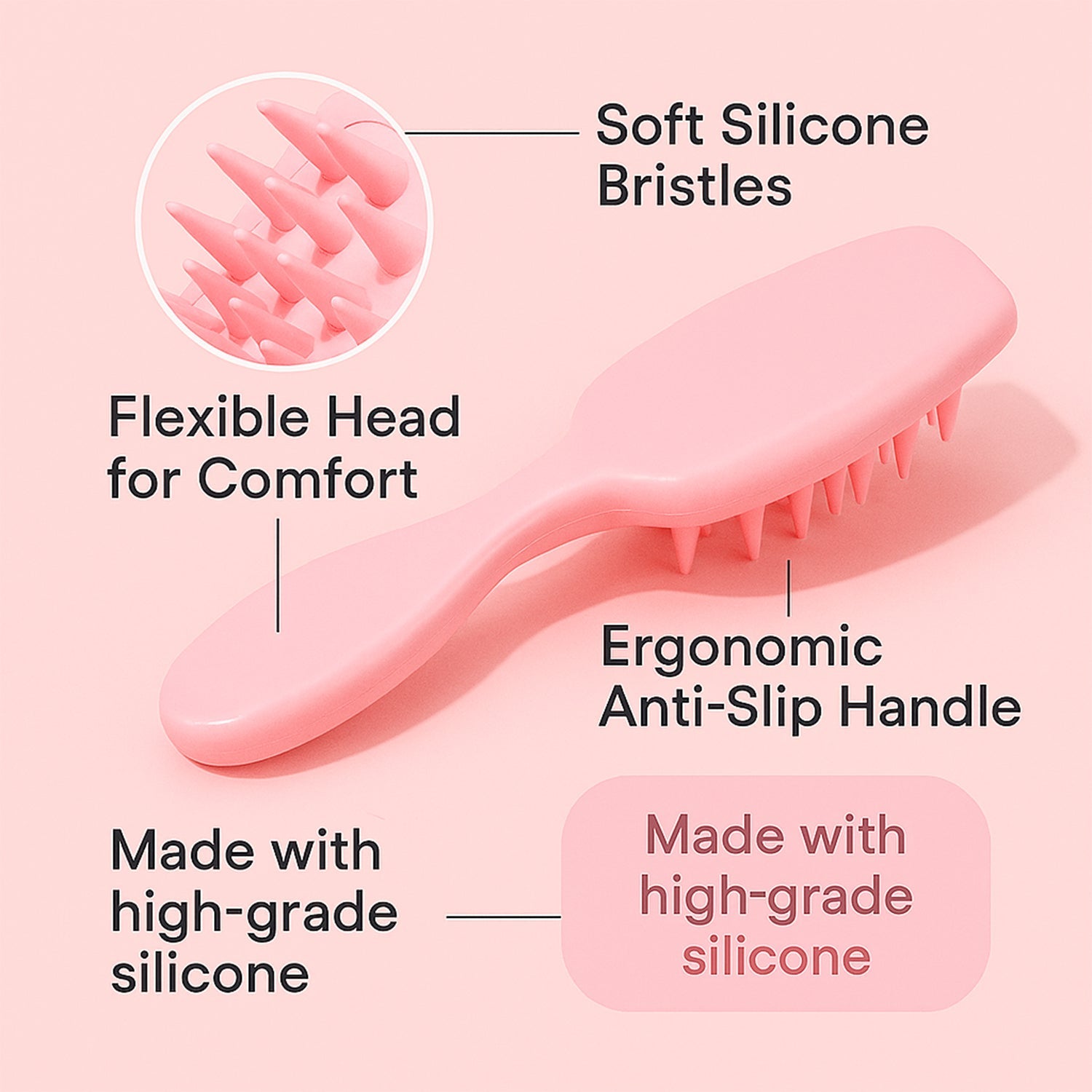 Side view of silicone scalp massager shampoo brush