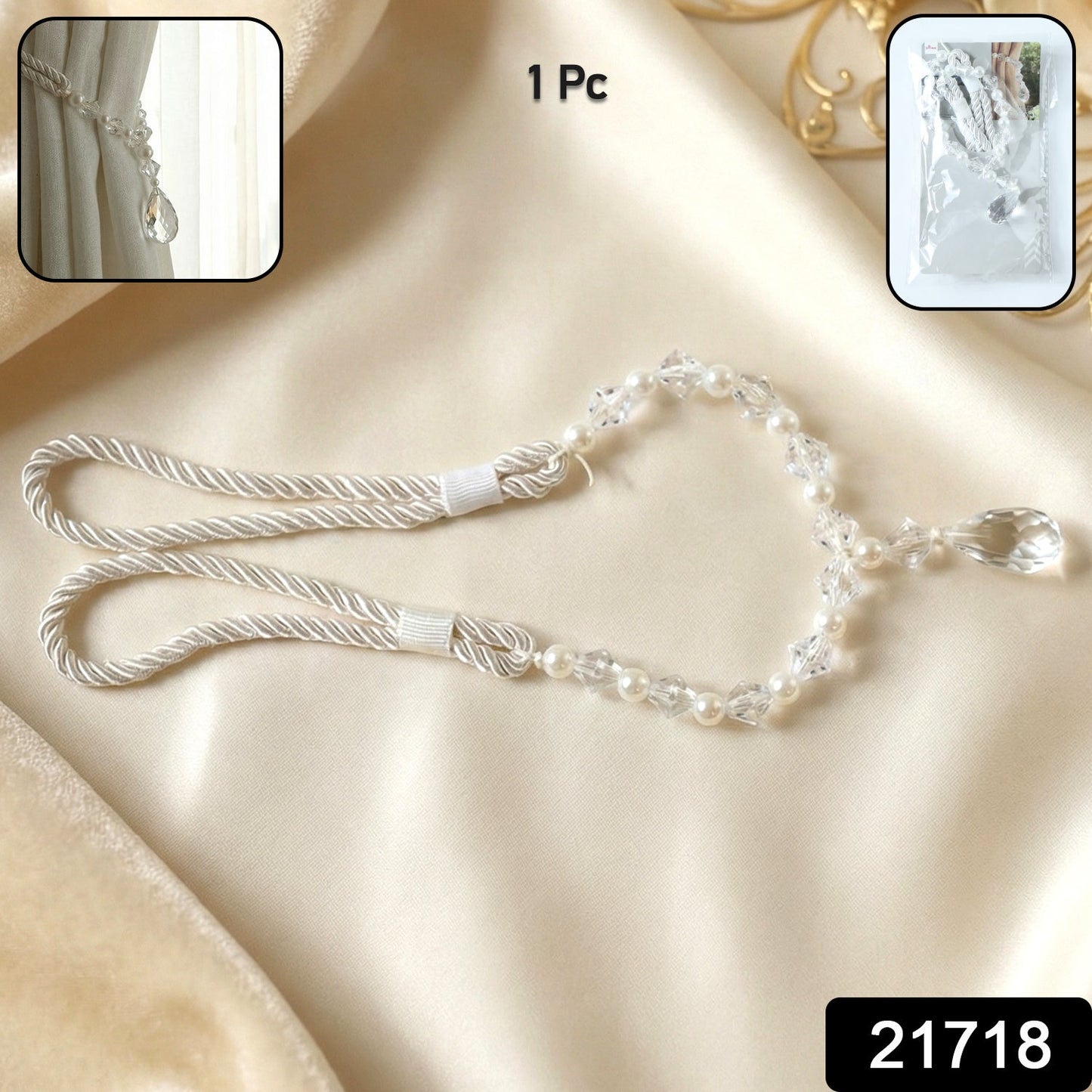 Sparkling crystal beads on elegant curtain holder strap