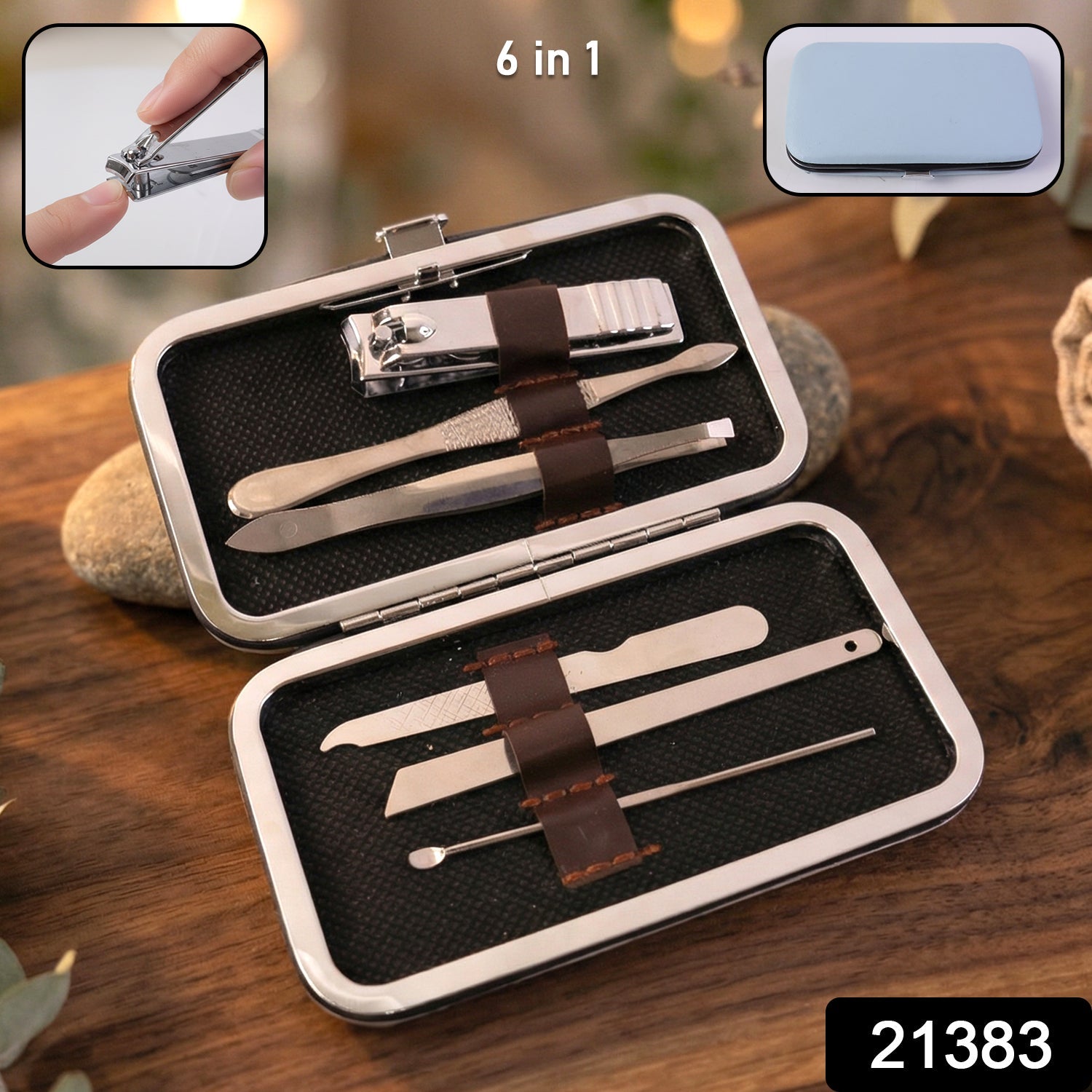 Compact grooming tool set for nails in a sturdy case