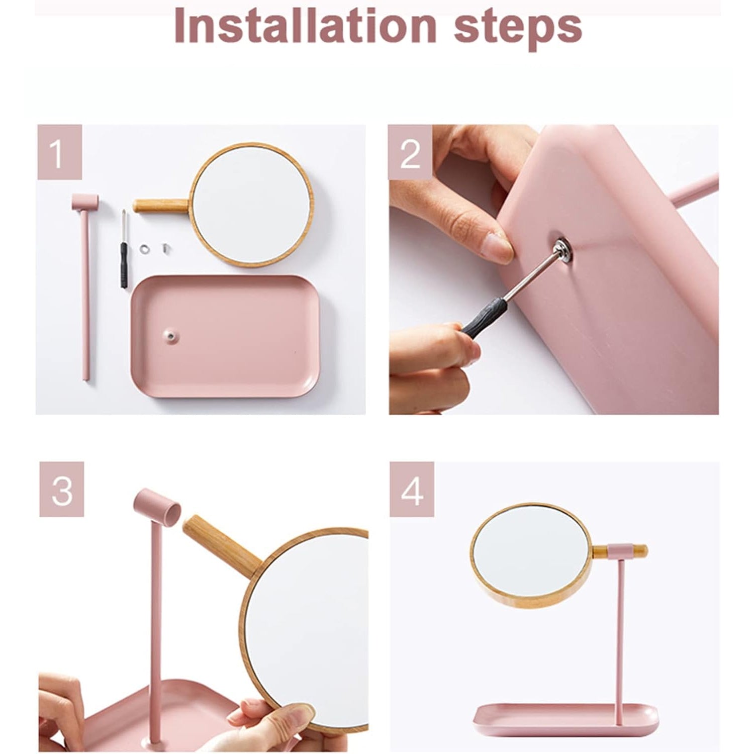 Minimalist round makeup mirror resting securely on stable stand