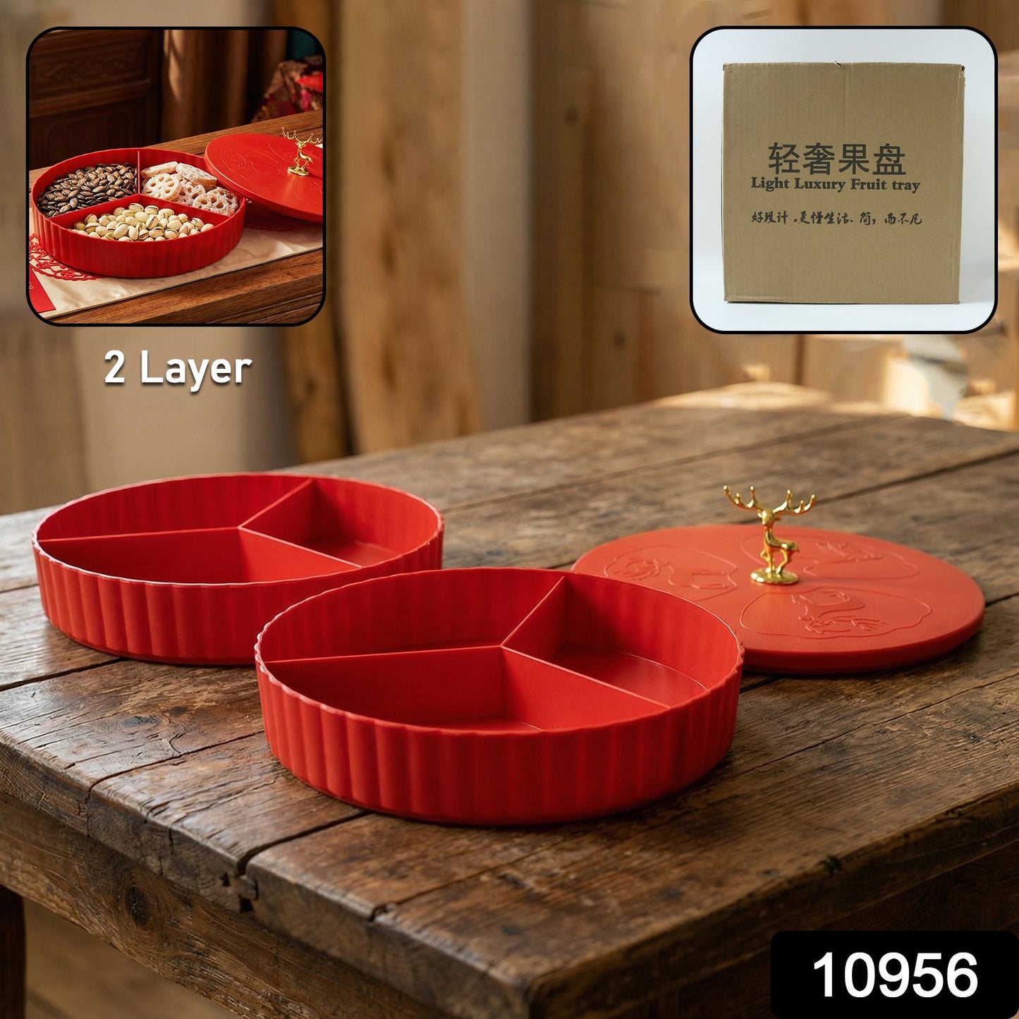 Multipurpose snack serving tray with multiple compartments and lid