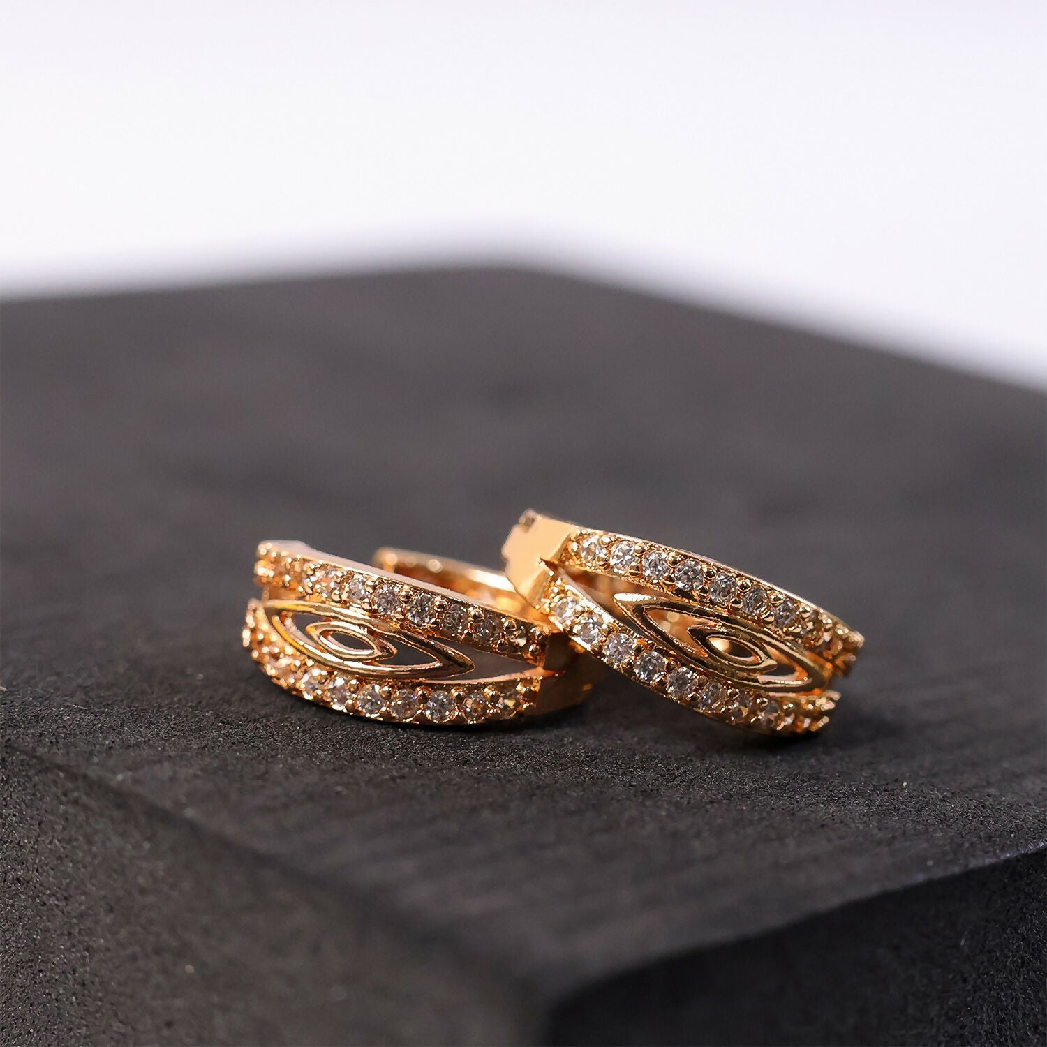 Elegant Gold-Tone CZ Studded Oval Hoop Earrings for Women & Girls