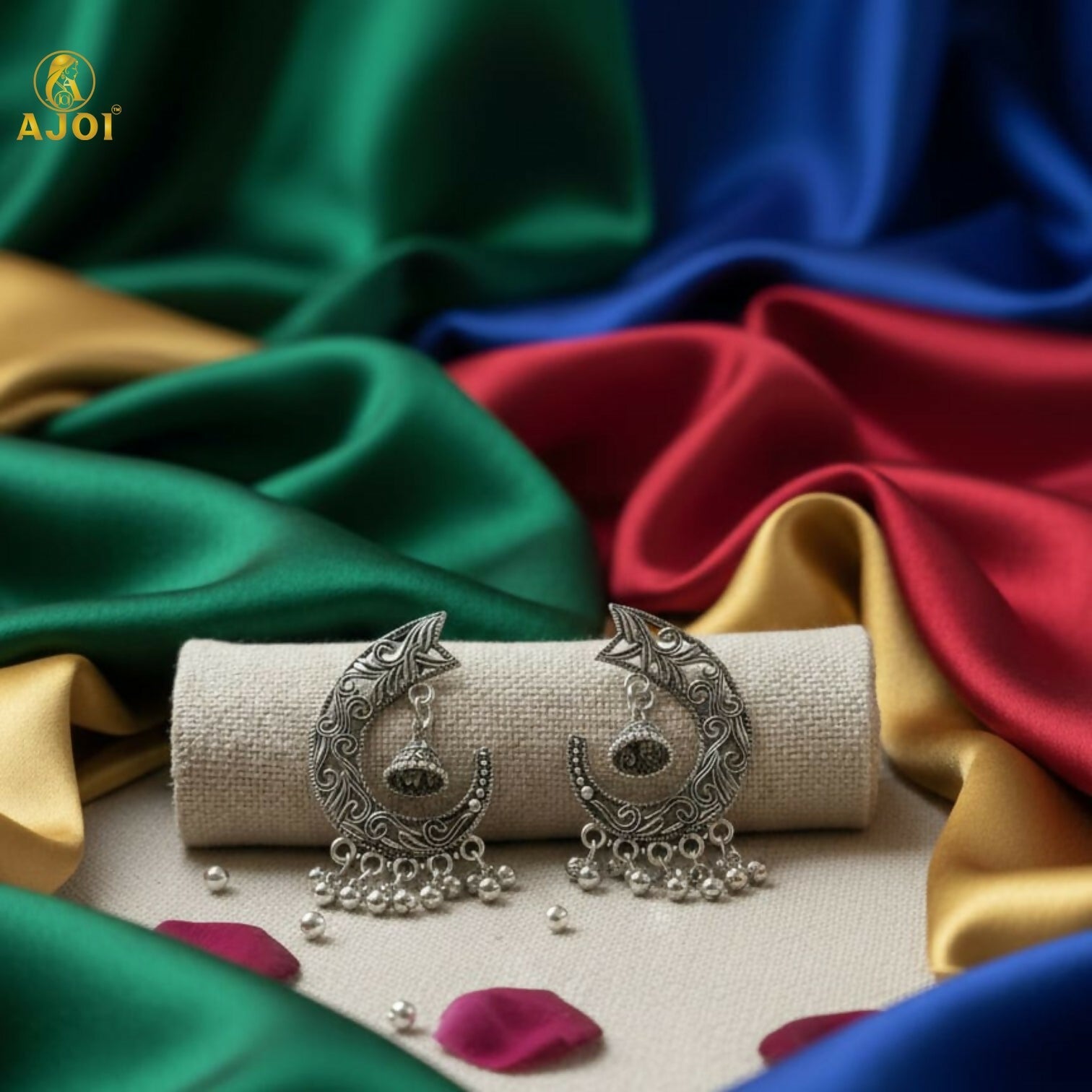 Chandrika Oxidized Silver Jhumka Earrings with Ghungroo Danglers
