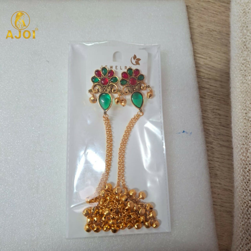 Kashmiri Style Gold Plated Floral Long Latkan Earrings For Women And Girls