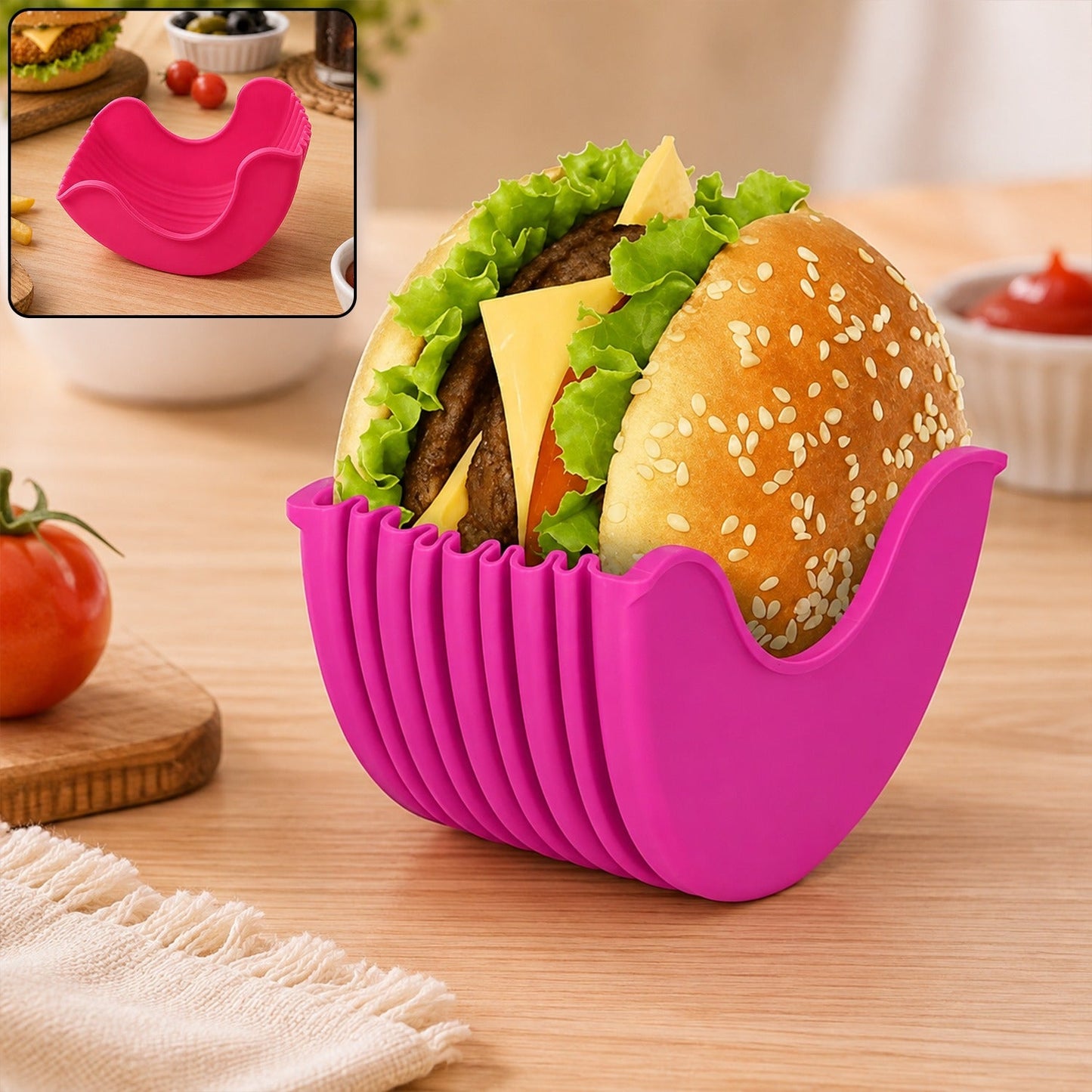 Silicone Burger Holder – Reusable & Mess-Free Snack Grip | Tidy Table