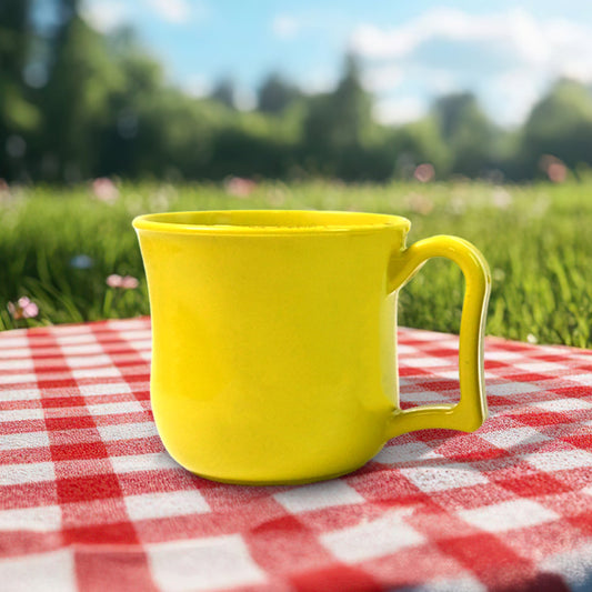 Vibrant mix-color plastic coffee mug with handle, perfect for daily use.