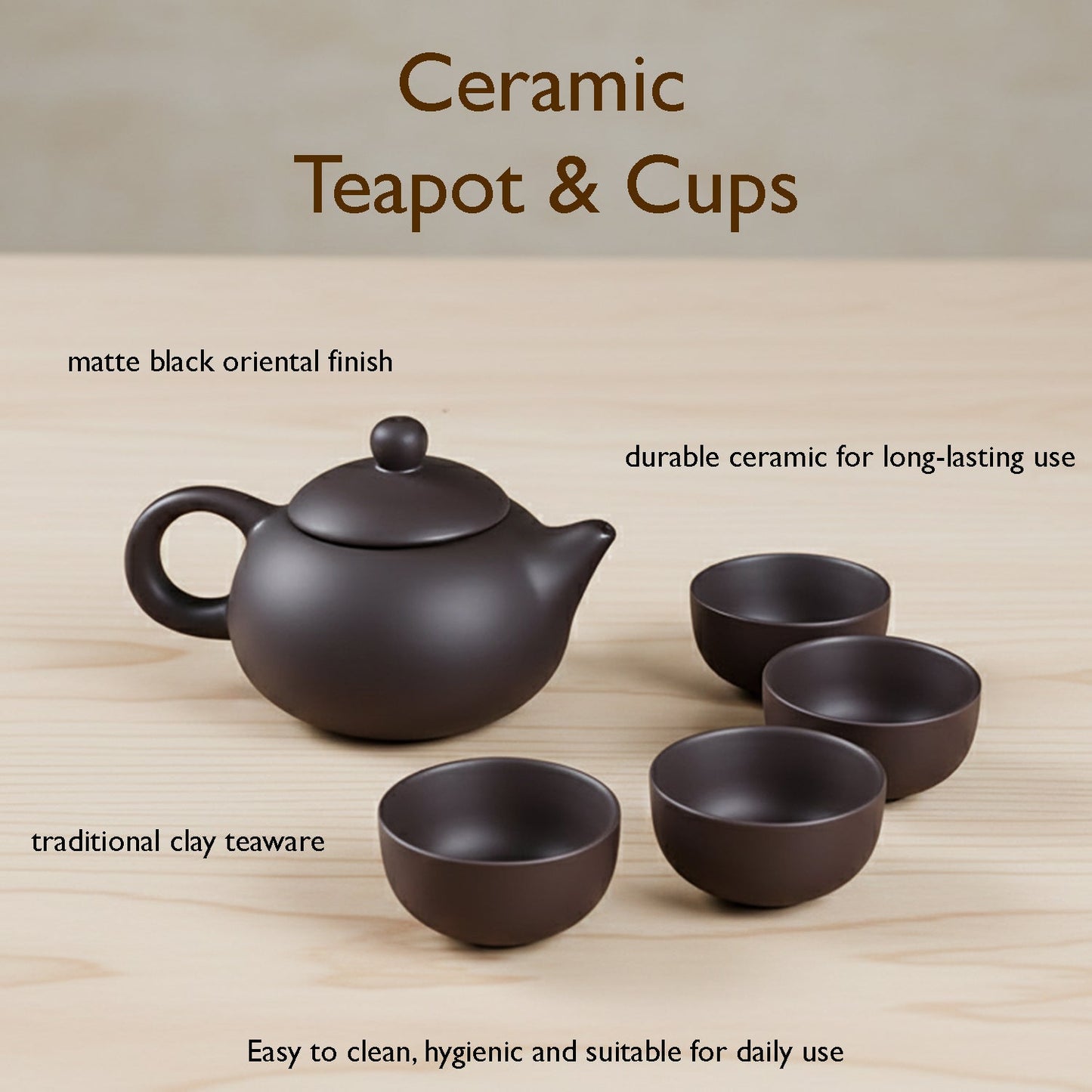 Black ceramic teapot featuring an ergonomic handle for comfortable pouring