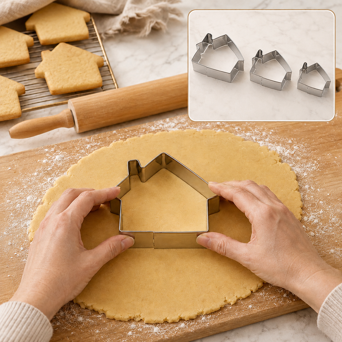 Stainless Steel House Shape Cookie Cutter Set – 3 Durable Baking Molds