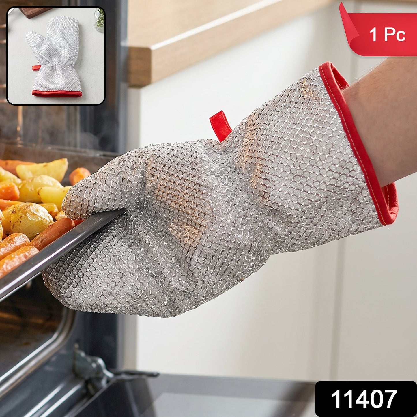Kitchen cleaning glove with 1 piece label and SKU 11407