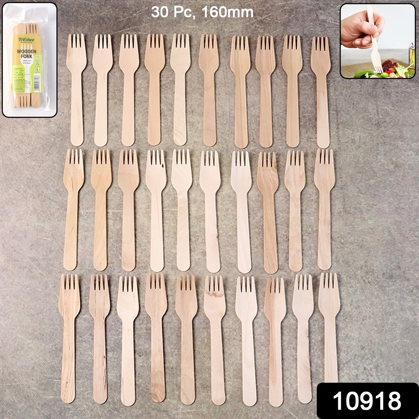 Pile of Freshee 160mm wooden forks made from birchwood