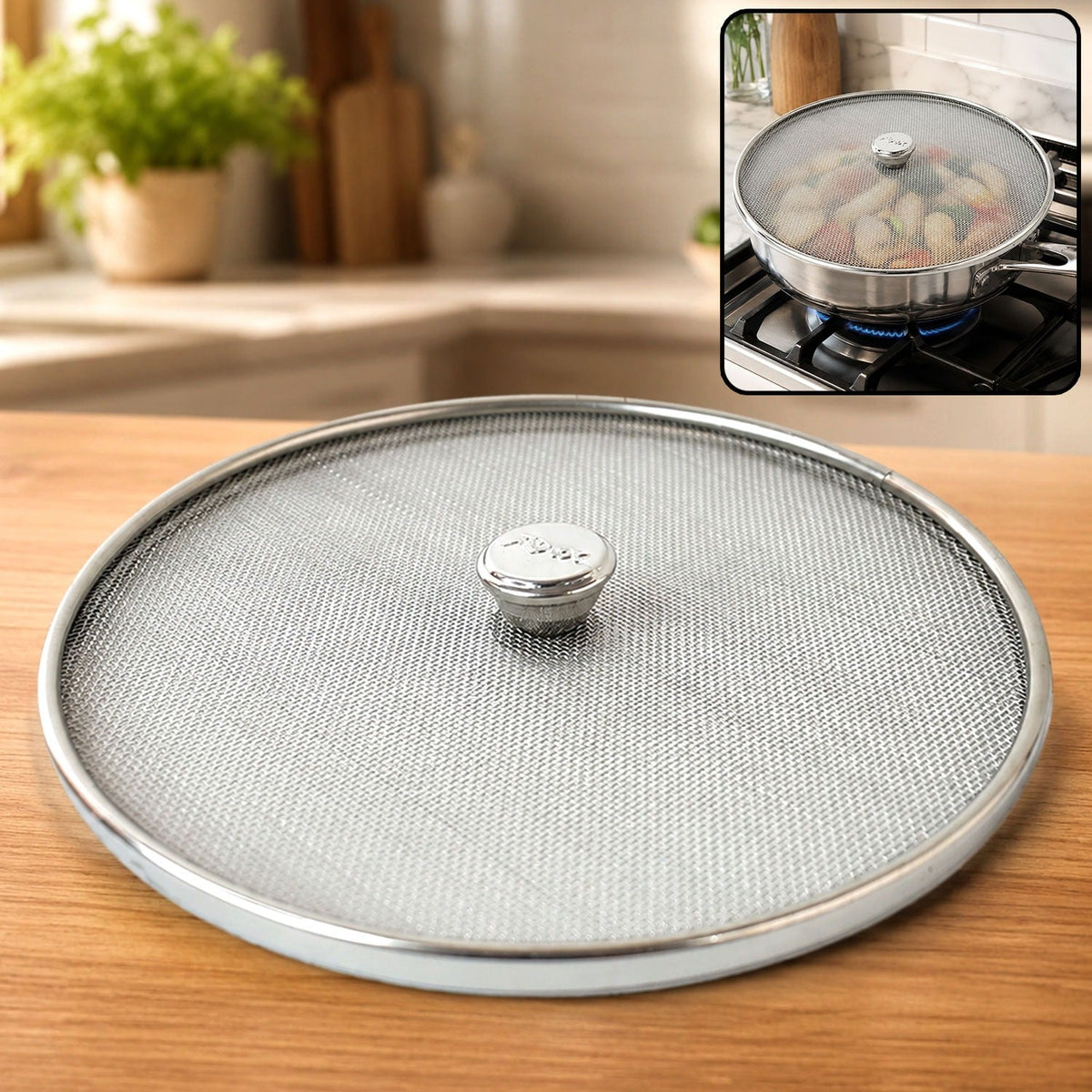 Stainless Steel Mesh Splatter Guard – Safe & Mess-Free Frying
