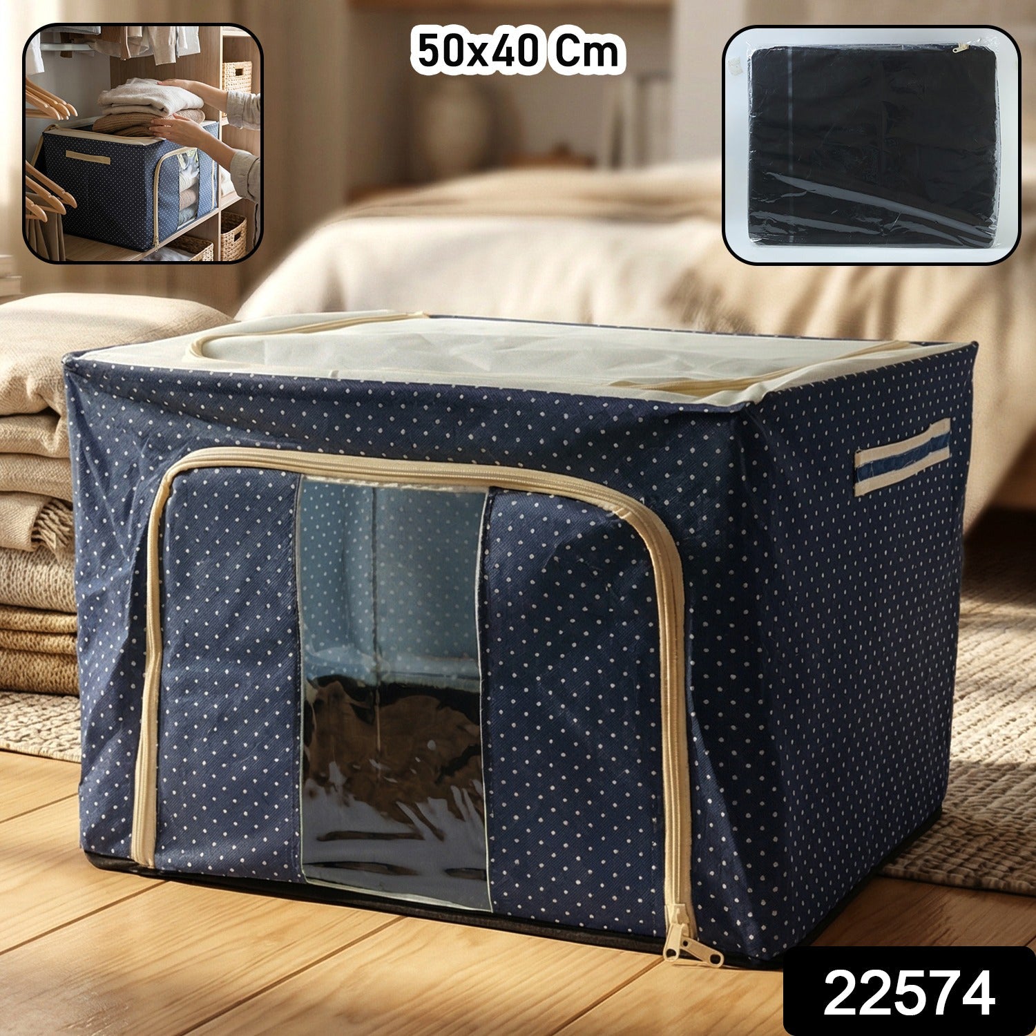 Foldable cloth storage box with transparent window for easy organization