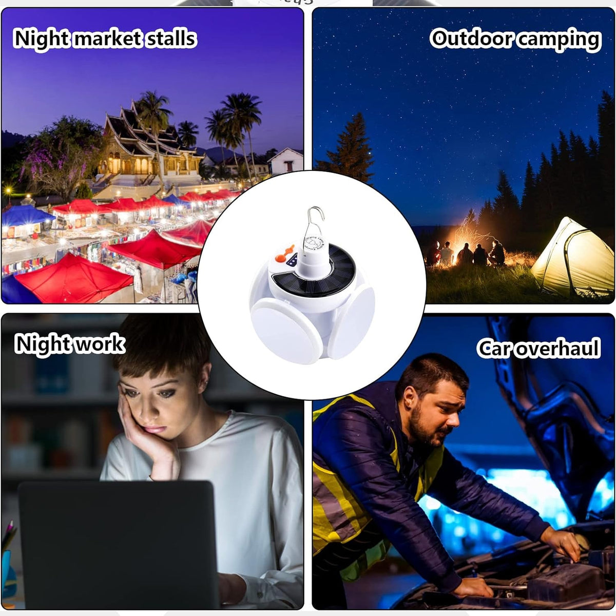 Solar Camping Light brightly illuminates an outdoor area after dark, providing reliable visibility.