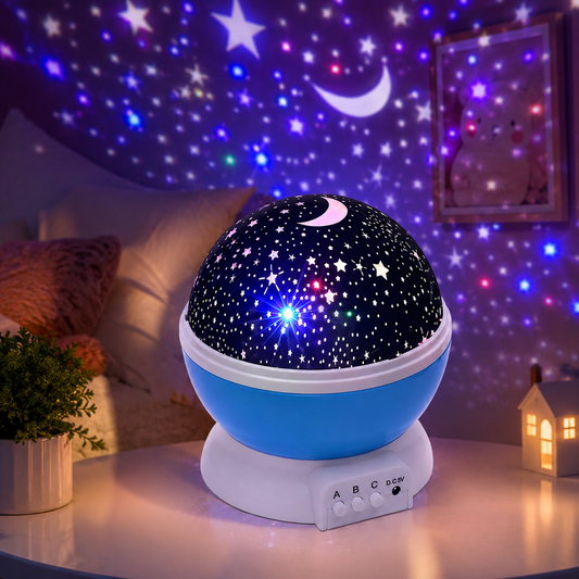 Star Projector Night Lamp with a soft glow, showcasing its compact design.