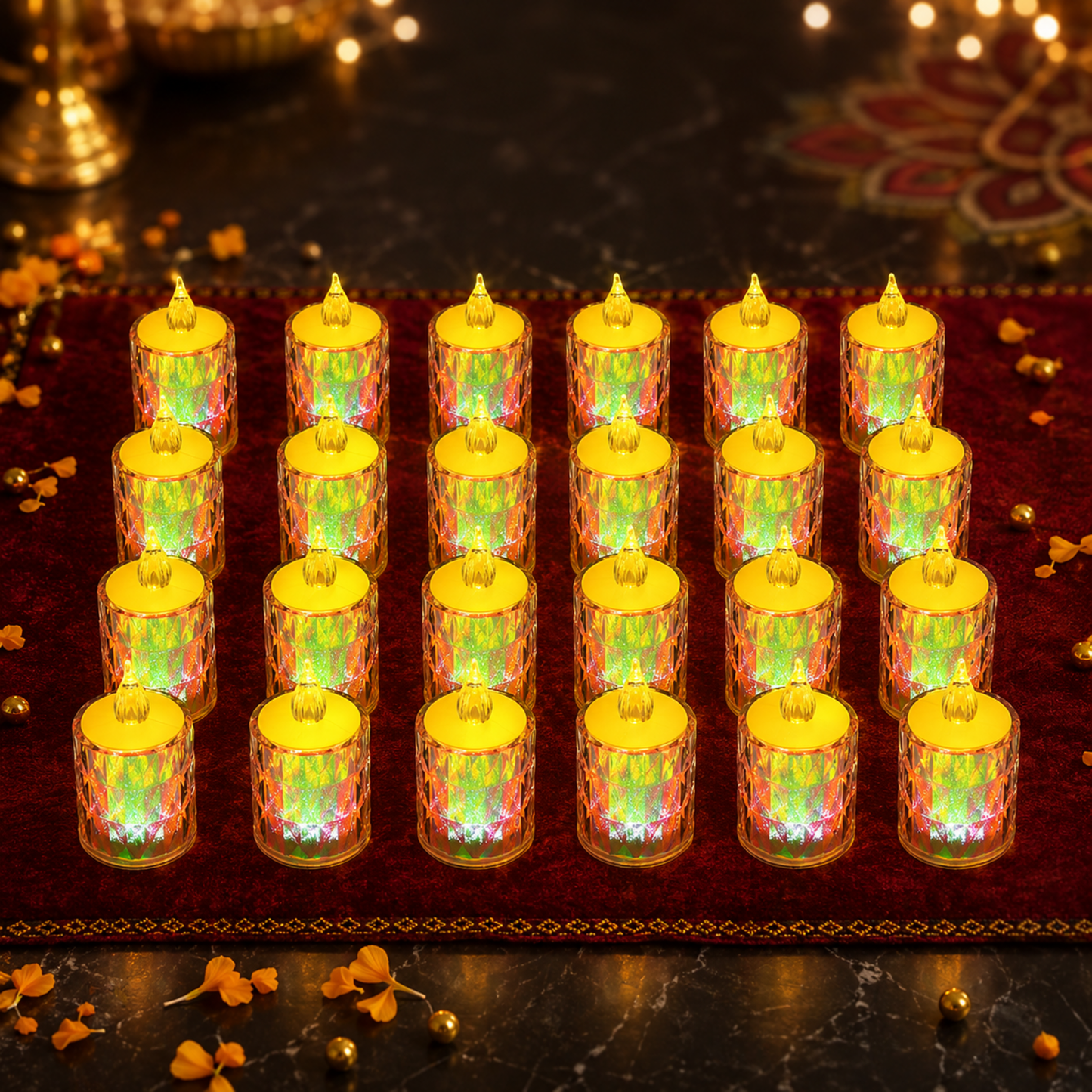 Flameless LED Tea Light Candles – 24 Pc Diwali Decor | Indo Glow