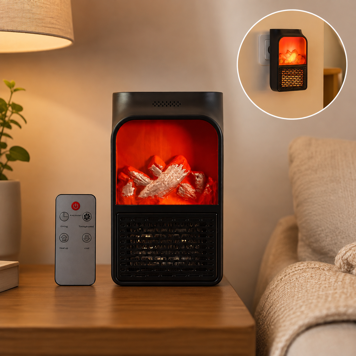 Electric Fireplace Heater – Realistic LED Flame |