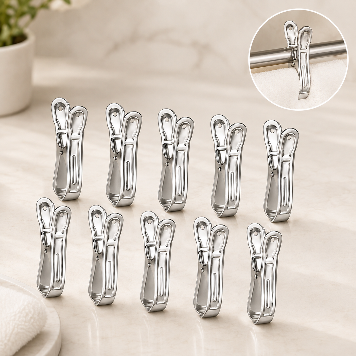 Stainless Steel Clothespins – Windproof, Durable Laundry Clips (10 Pcs)