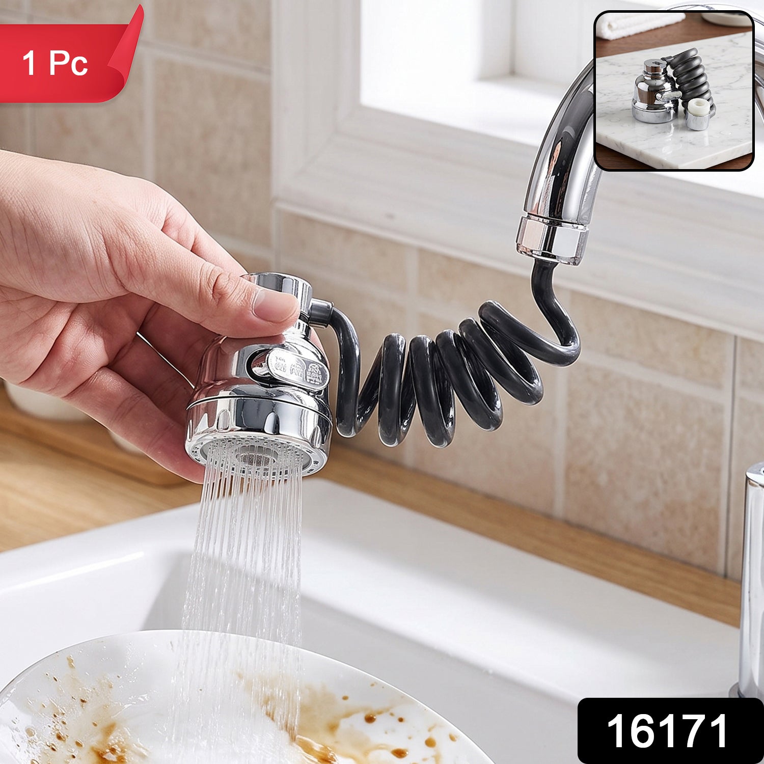 Kitchen faucet sprayer with 1 piece label and SKU 16171
