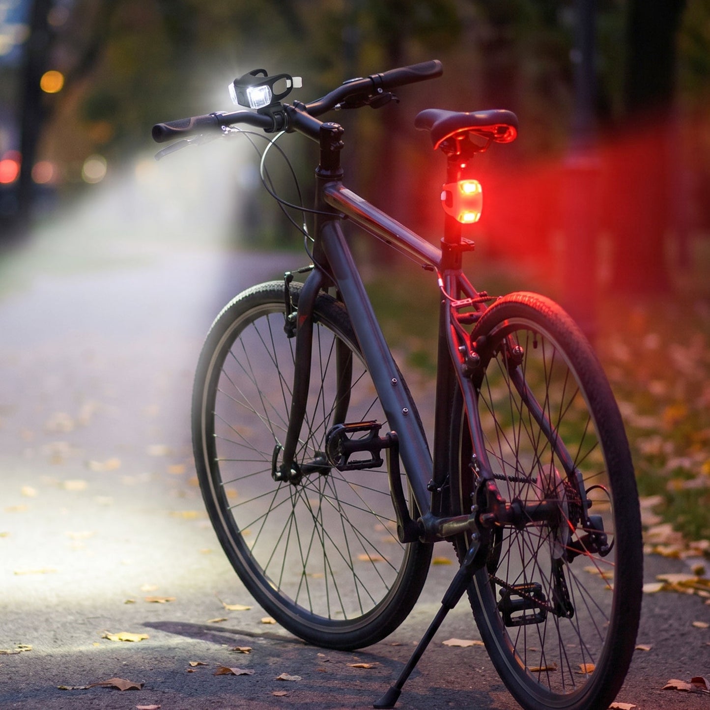 Bicycle LED safety lights used during low-light riding