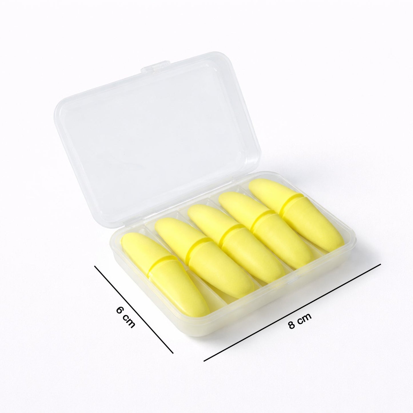 Pair of soft foam ear plugs displayed for noise reduction use