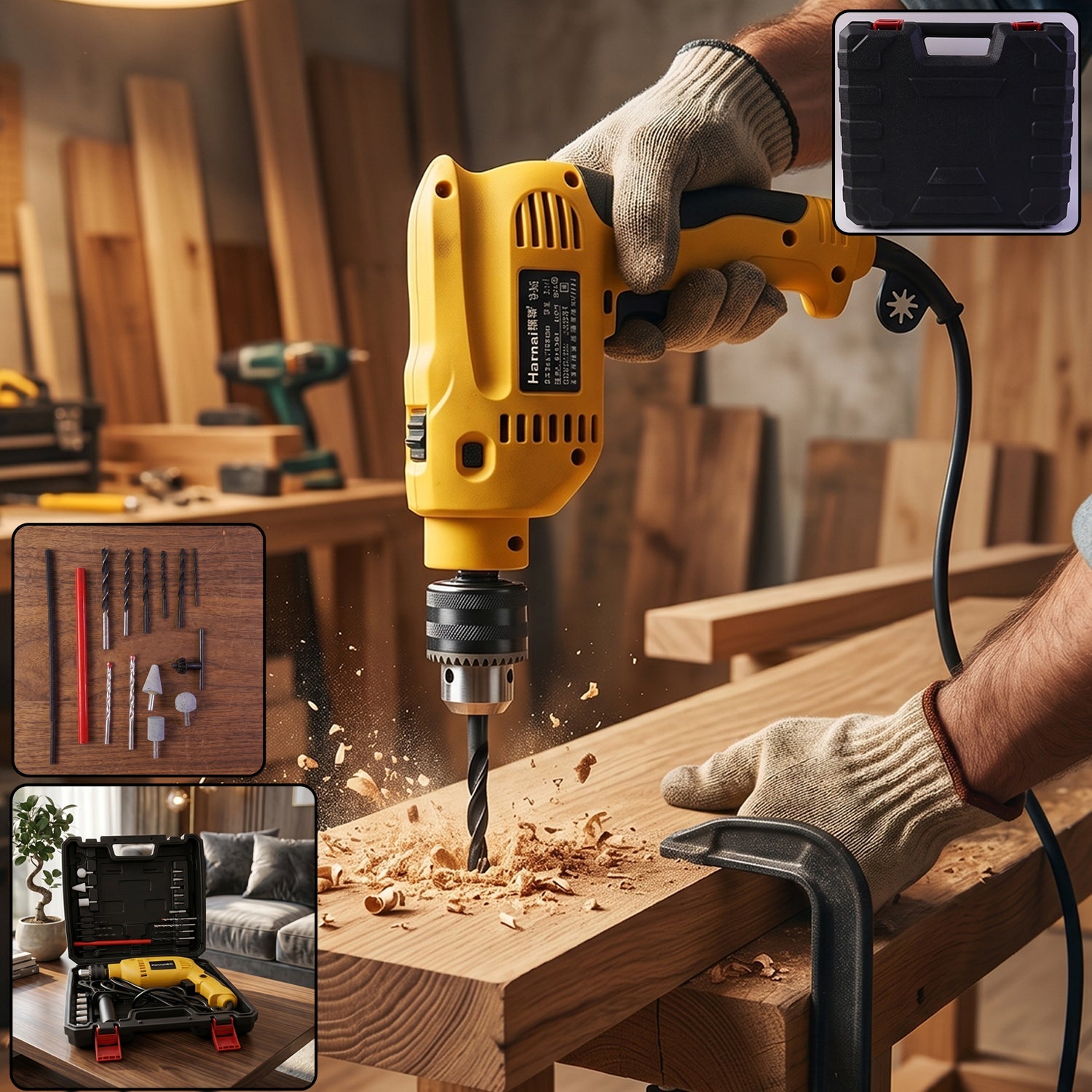 Heavy Duty Electric Drill Machine Tool Kit with Carry Case