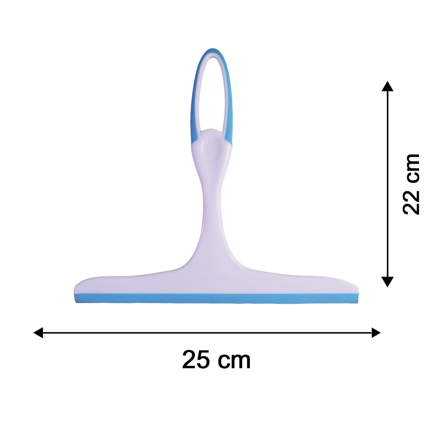 A white and blue squeegee on a white background with dimensions: 25 cm wide, 22 cm tall.